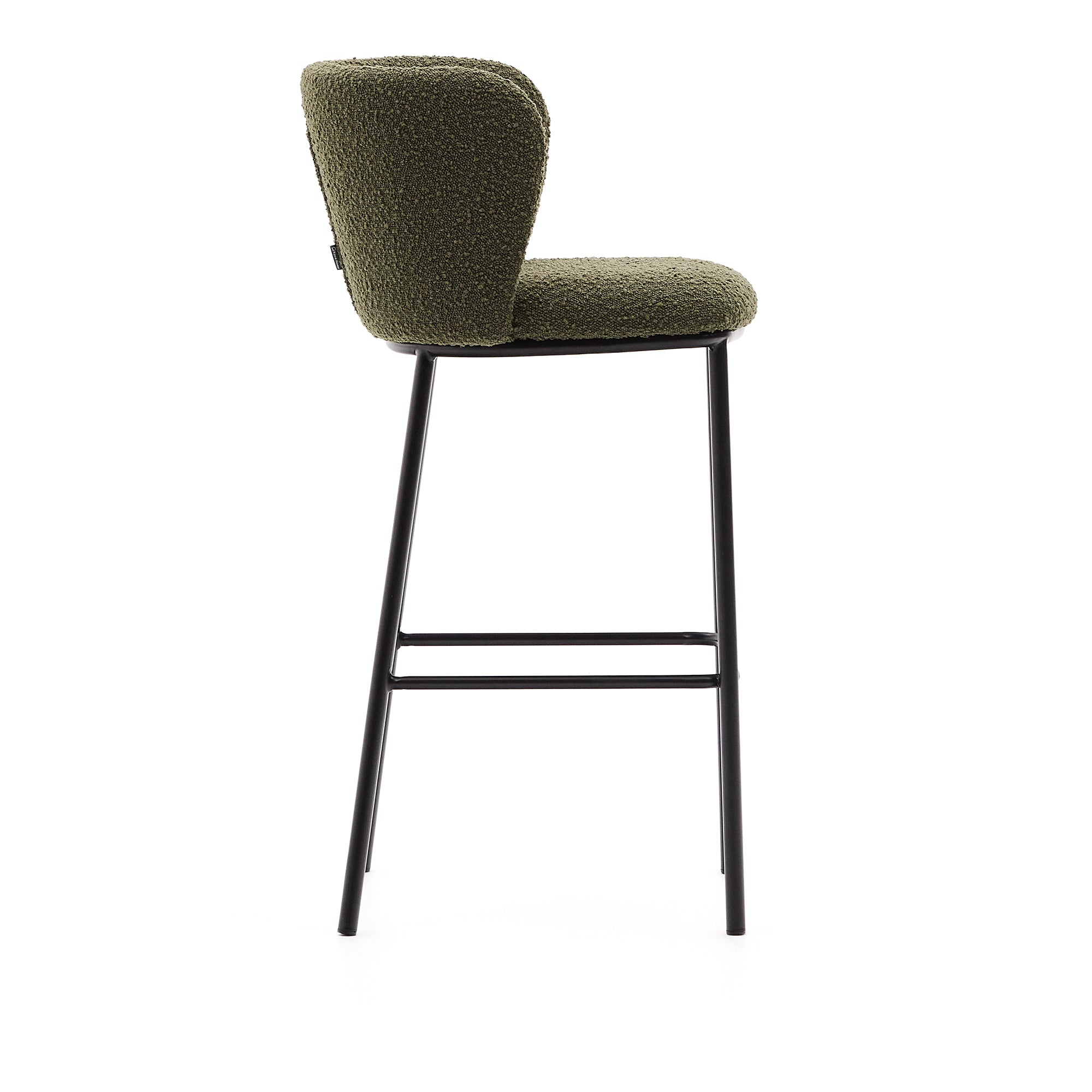 Ciselia stool in green bouclé and black steel, height 75 cm, FSC Mix Credit - Product Image