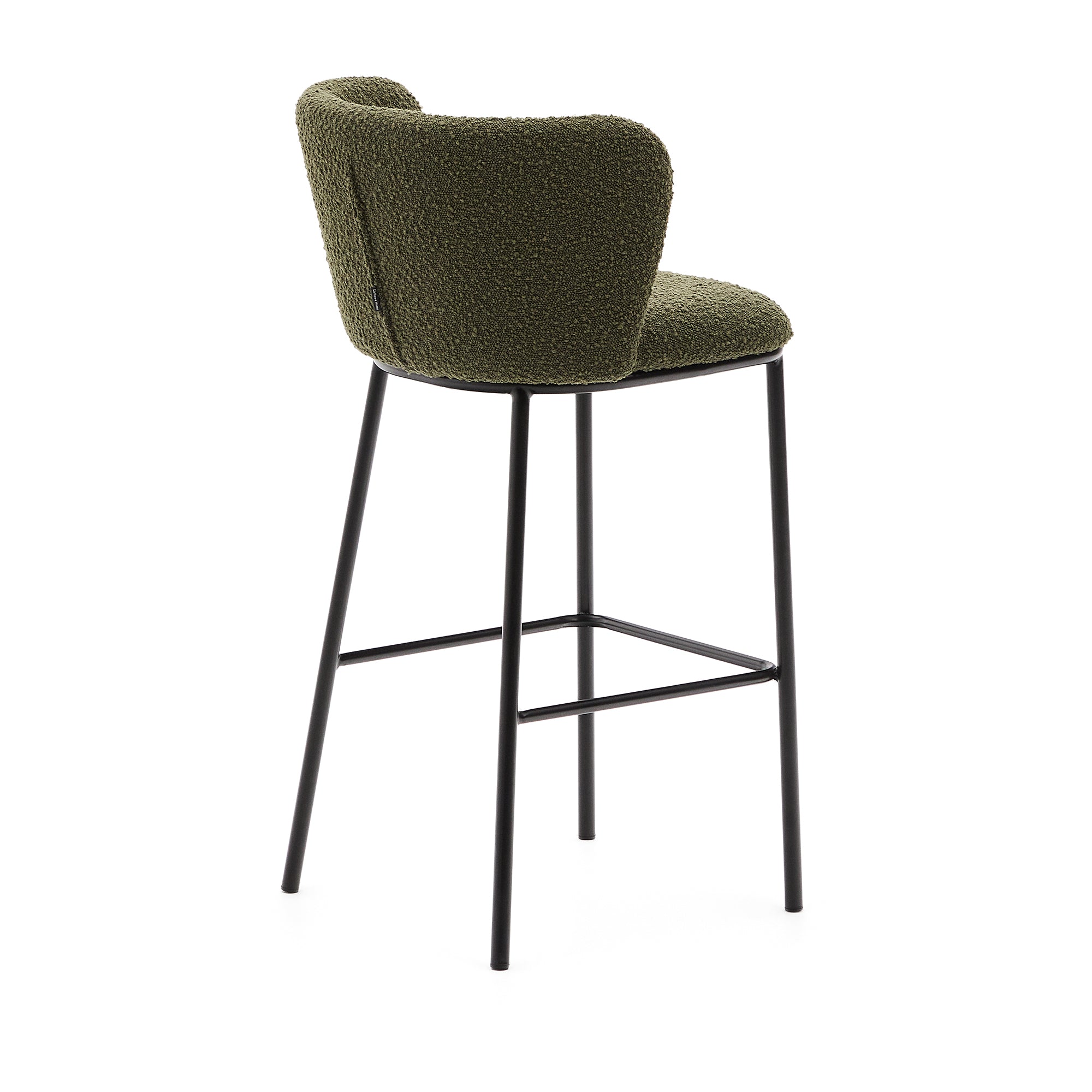 Ciselia stool in green bouclé and black steel, height 75 cm, FSC Mix Credit - Product Image