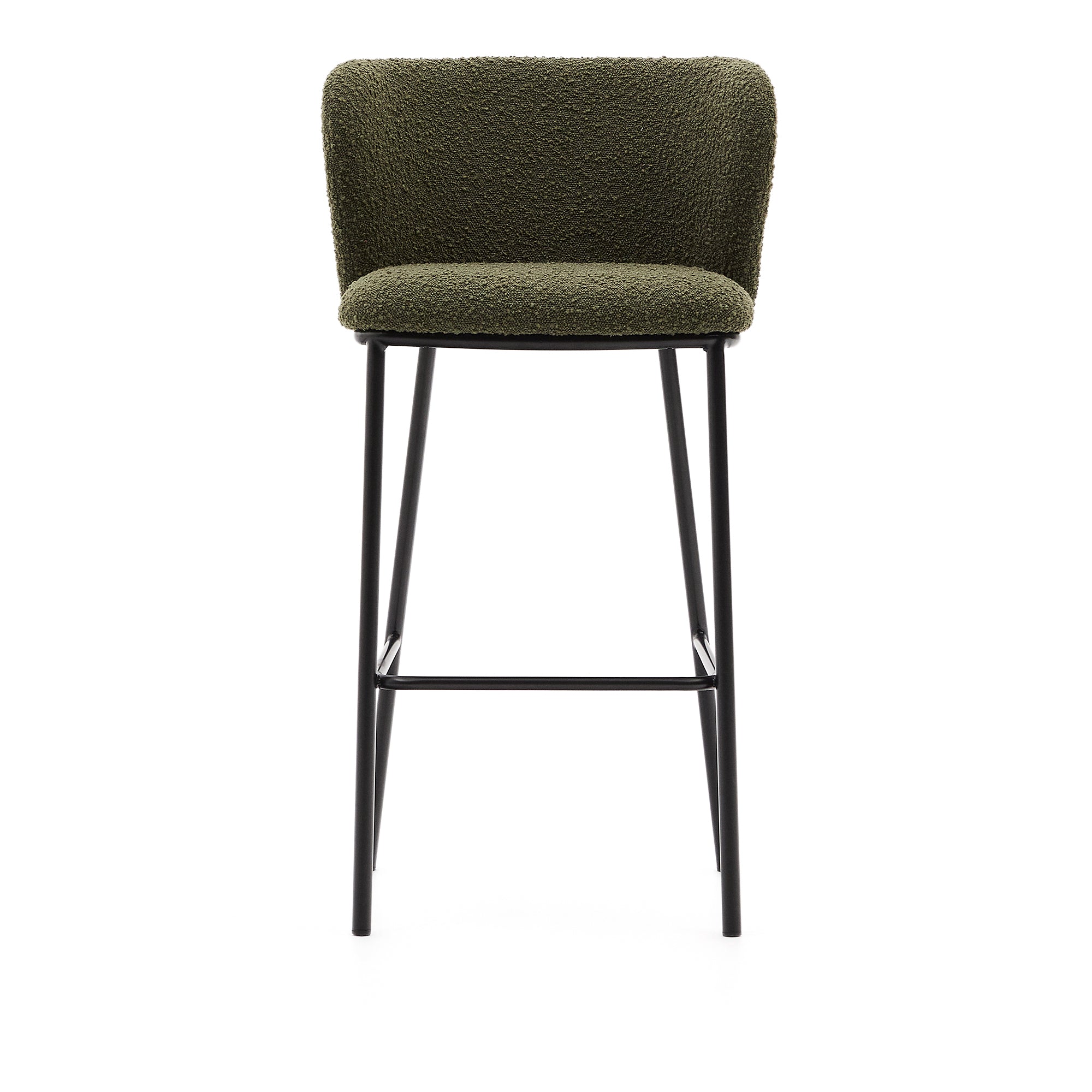 Ciselia stool in green bouclé and black steel, height 75 cm, FSC Mix Credit - Product Image