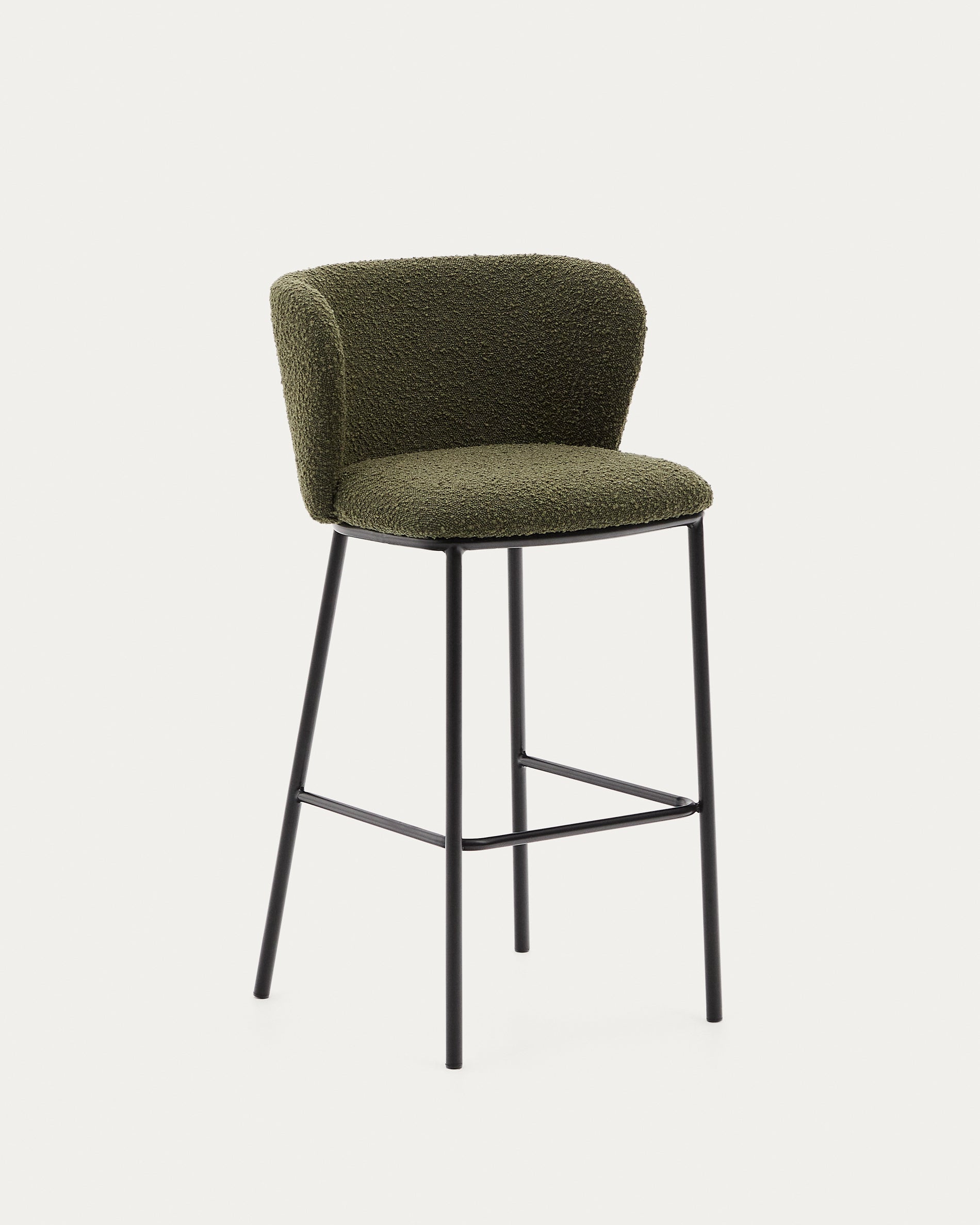 Ciselia stool in green bouclé and black steel, height 75 cm, FSC Mix Credit - Product View