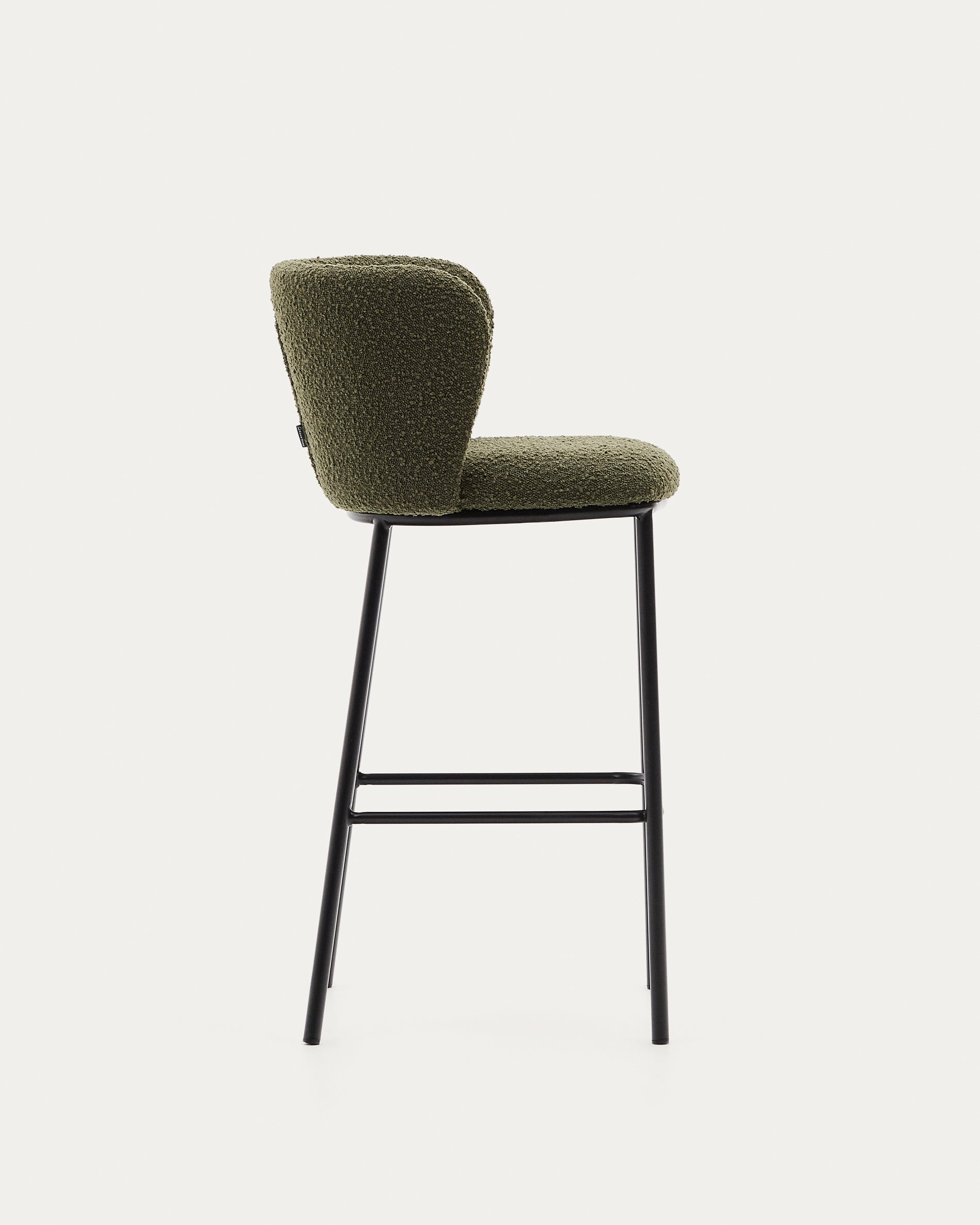 Ciselia stool in green bouclé and black steel, height 75 cm, FSC Mix Credit - Product View