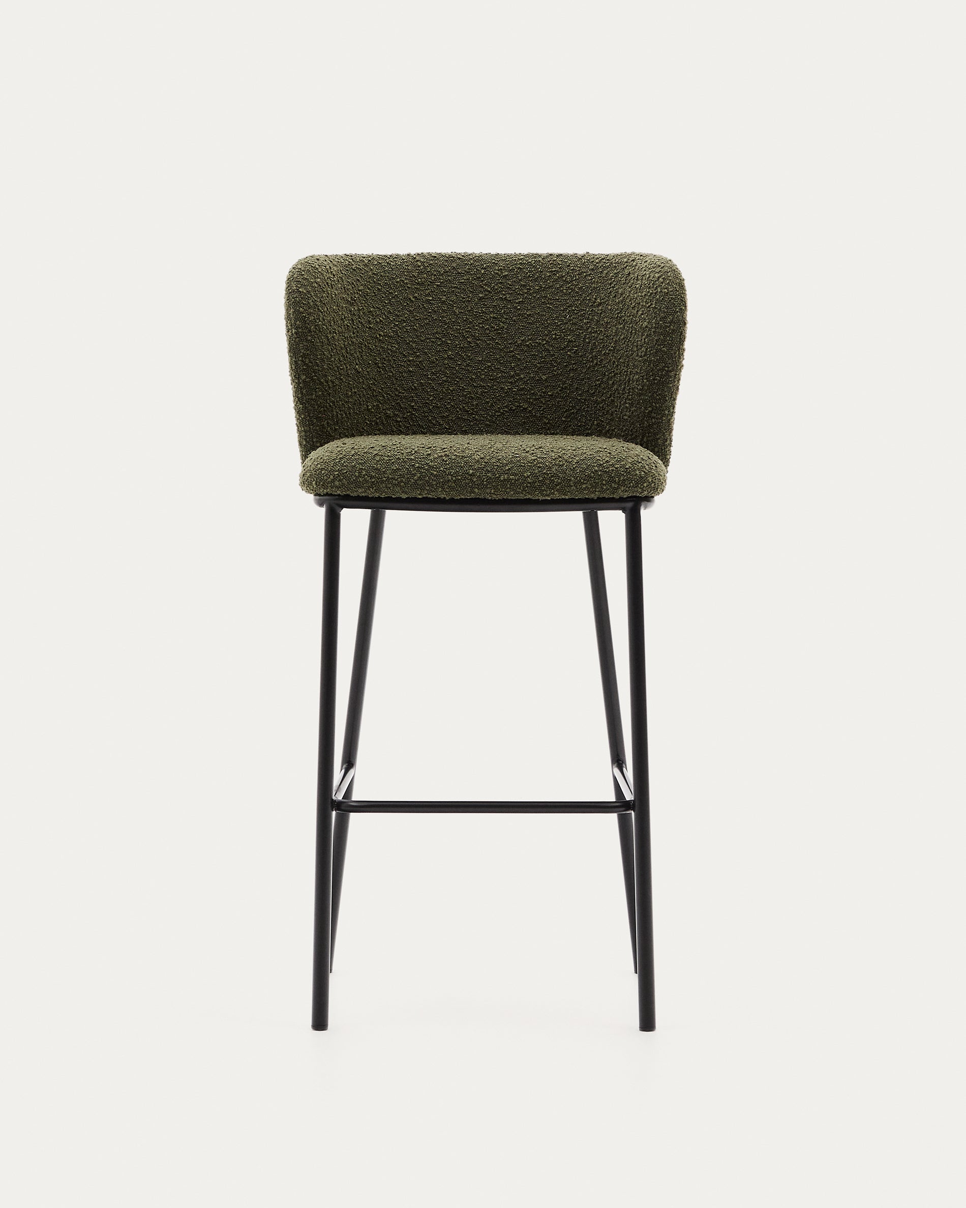 Ciselia stool in green bouclé and black steel, height 75 cm, FSC Mix Credit - Product View