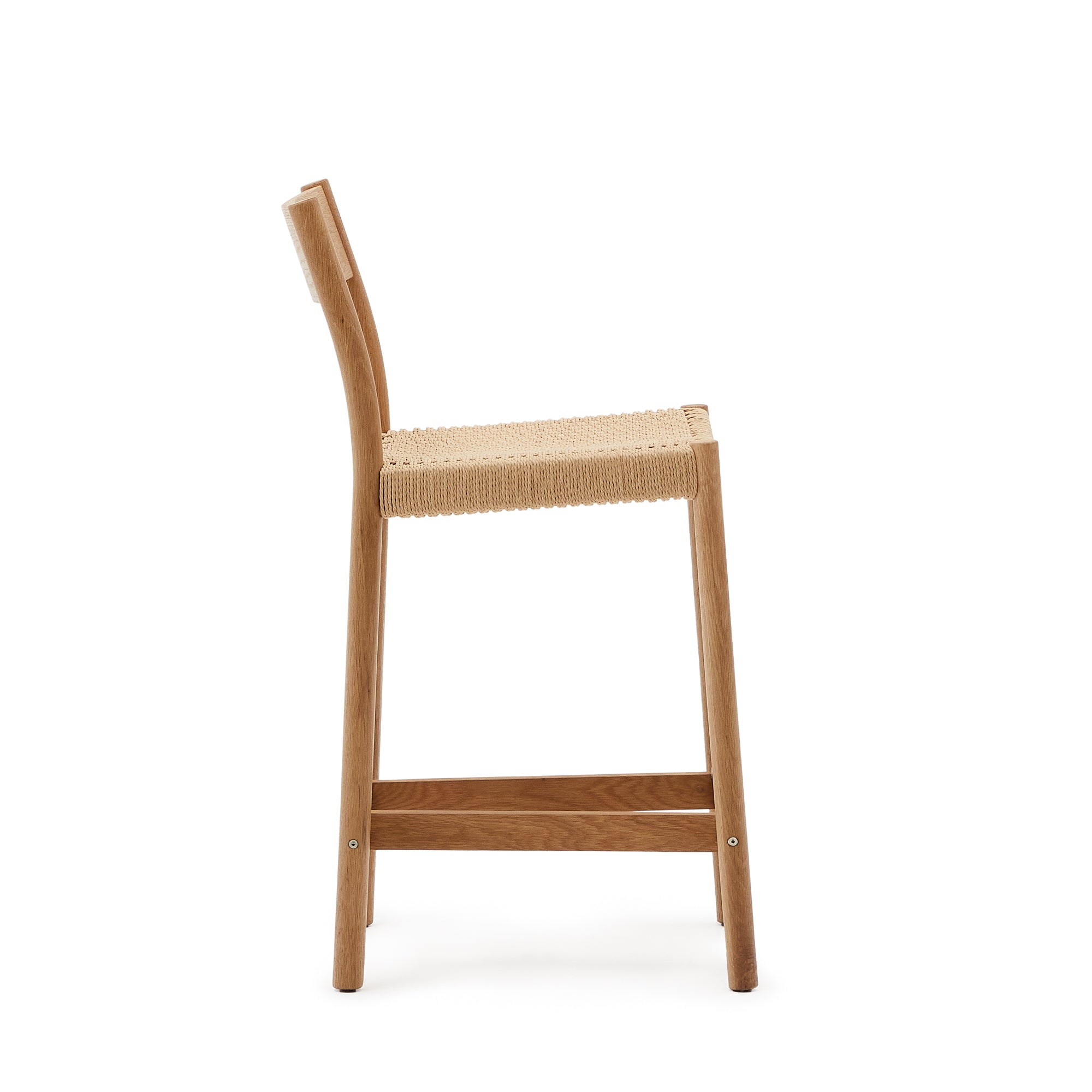 Yalia stool with a backrest in solid oak wood in a natural finish,and rope cord seat, 65 cm FSC 100% - Product Image