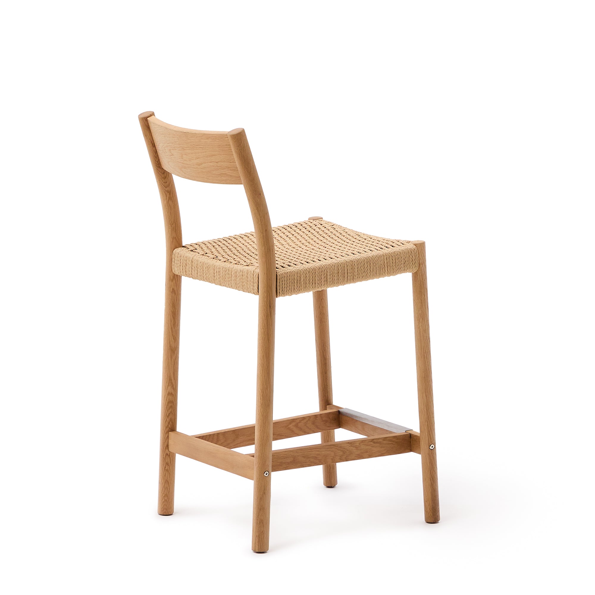 Yalia stool with a backrest in solid oak wood in a natural finish,and rope cord seat, 65 cm FSC 100% - Product Image