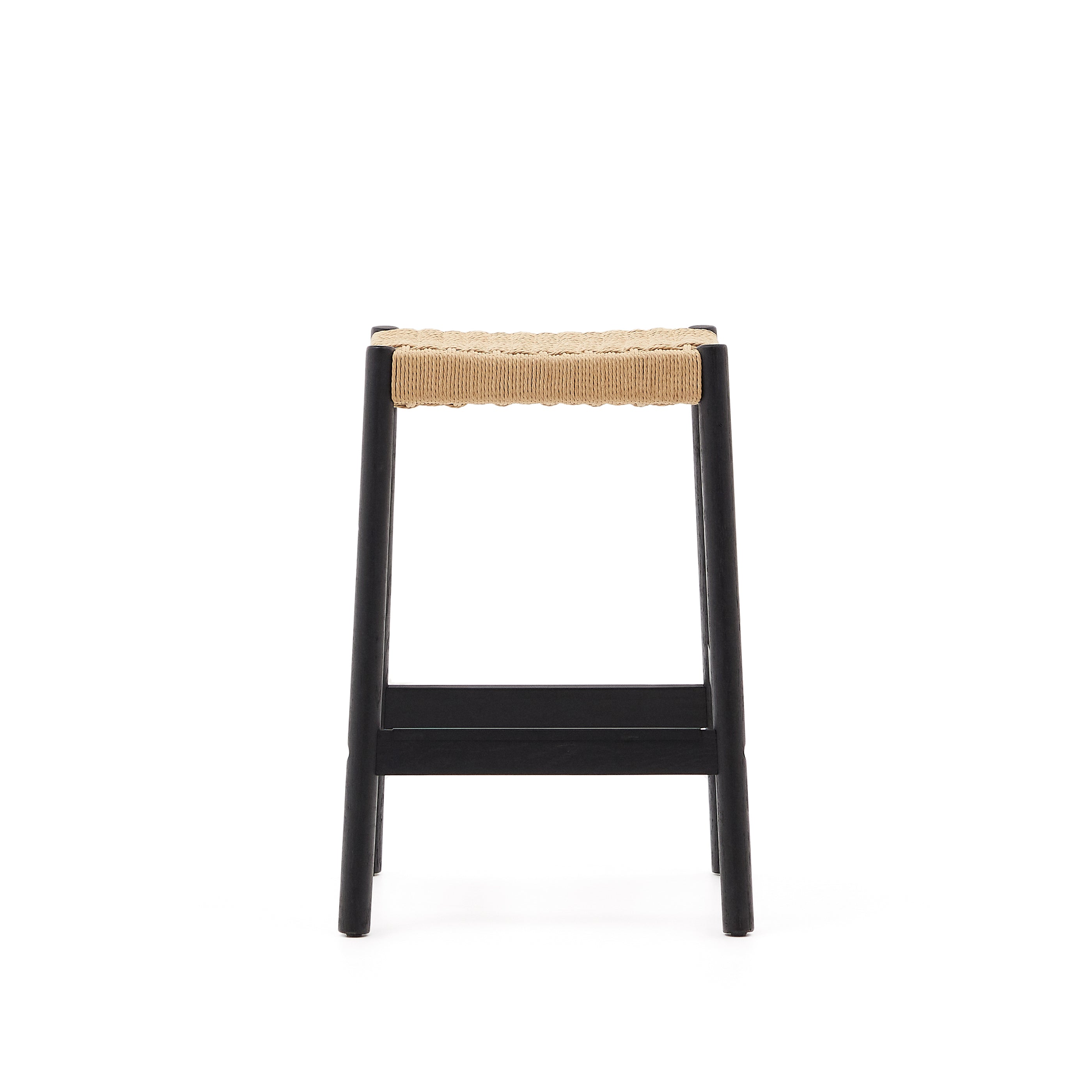 Yalia stool in solid oak wood in a black finish and rope cord, height 65 cm FSC 100% - Product Image