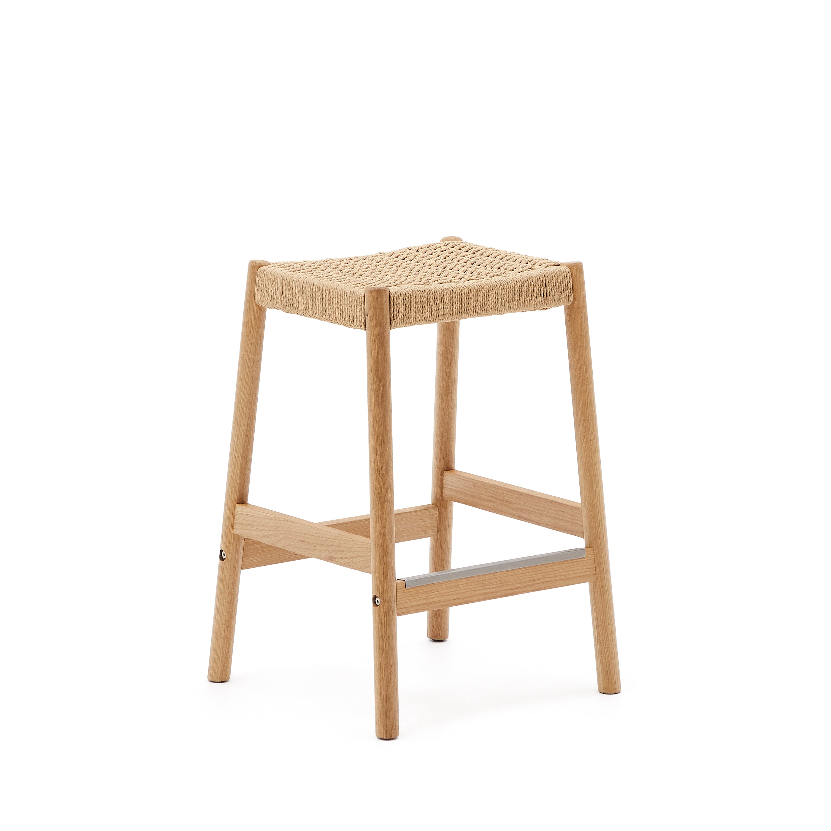 Yalia stool in solid oak wood in a natural finish and rope cord, height 65 cm FSC 100% - Product Image