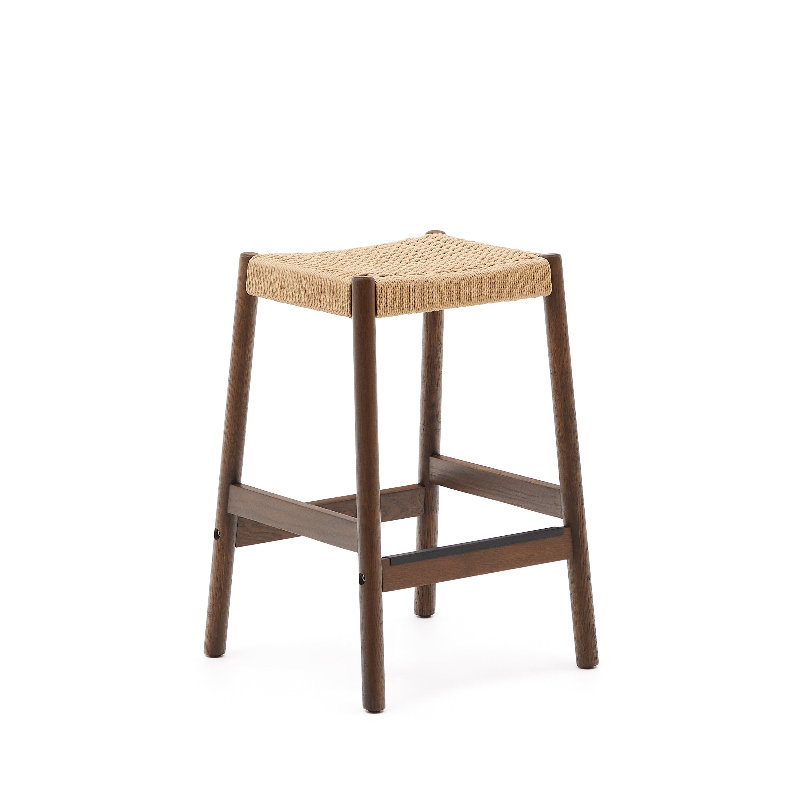 Yalia stool in solid oak wood in a walnut finish and rope cord, height 65 cm FSC 100% - Product Image