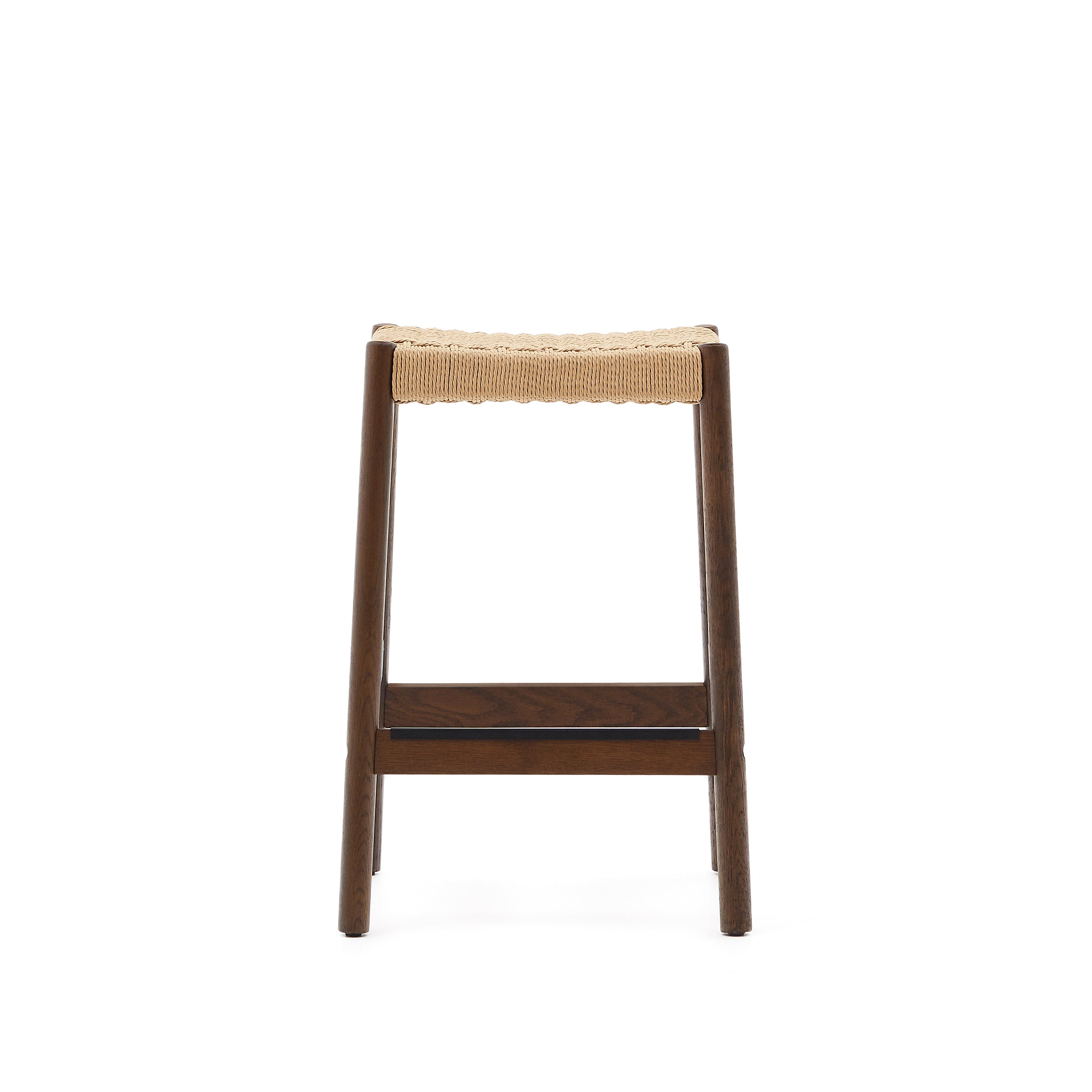 Yalia stool in solid oak wood in a walnut finish and rope cord, height 65 cm FSC 100% - Product Image