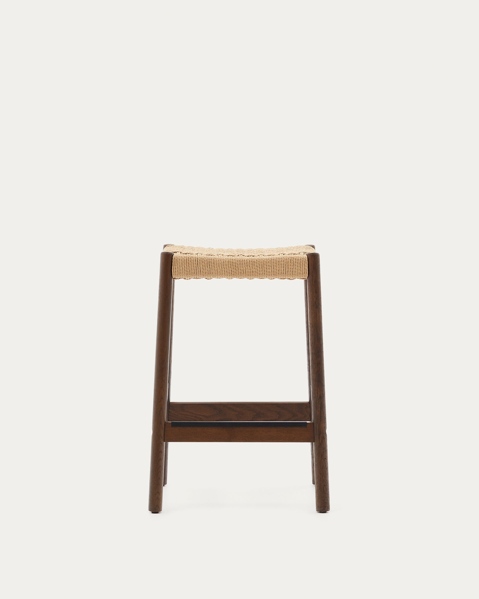 Yalia stool in solid oak wood in a walnut finish and rope cord, height 65 cm FSC 100% - Product View