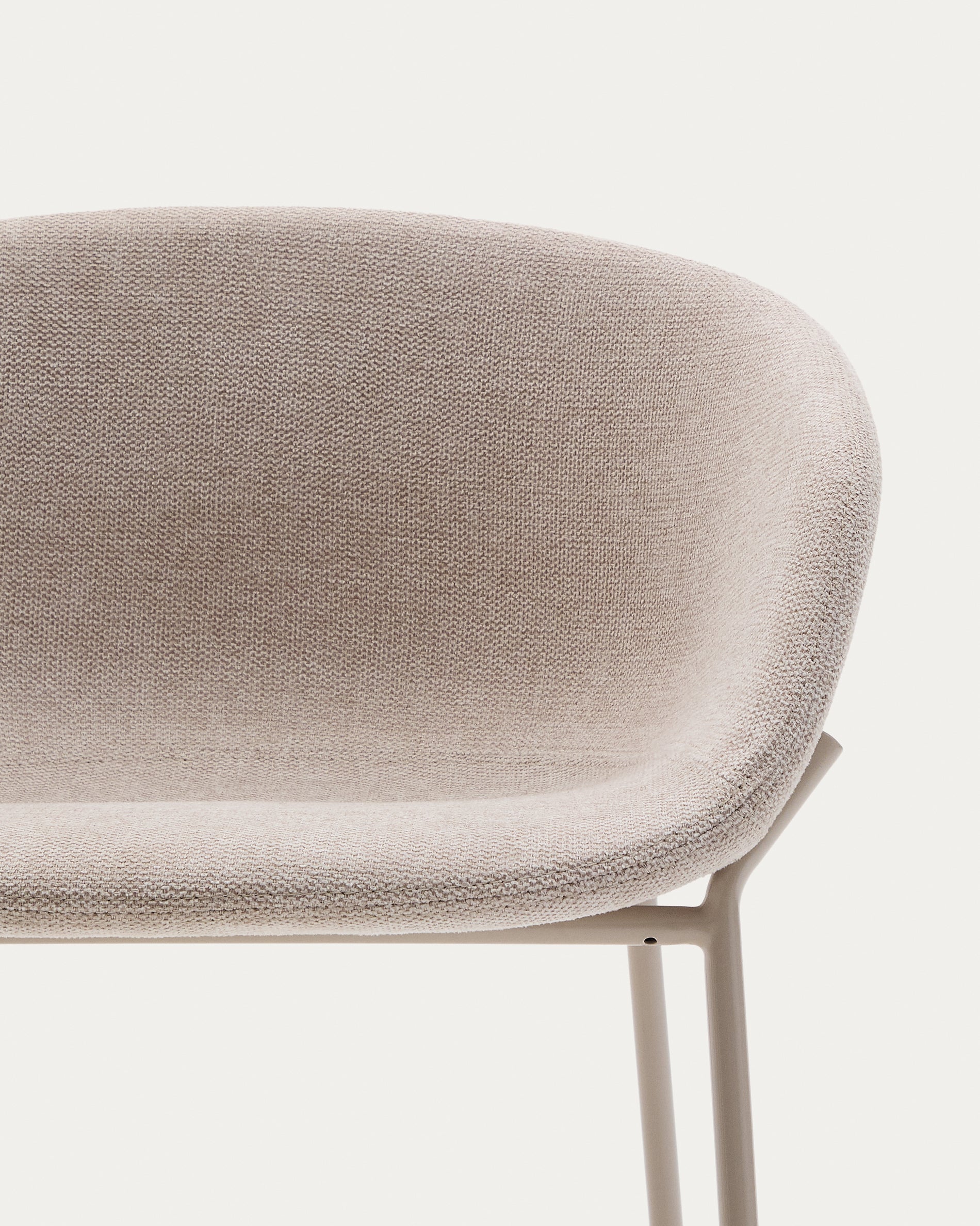 Yvette stool in beige chenille and steel legs in a beige finish, 65 cm high - Detail
