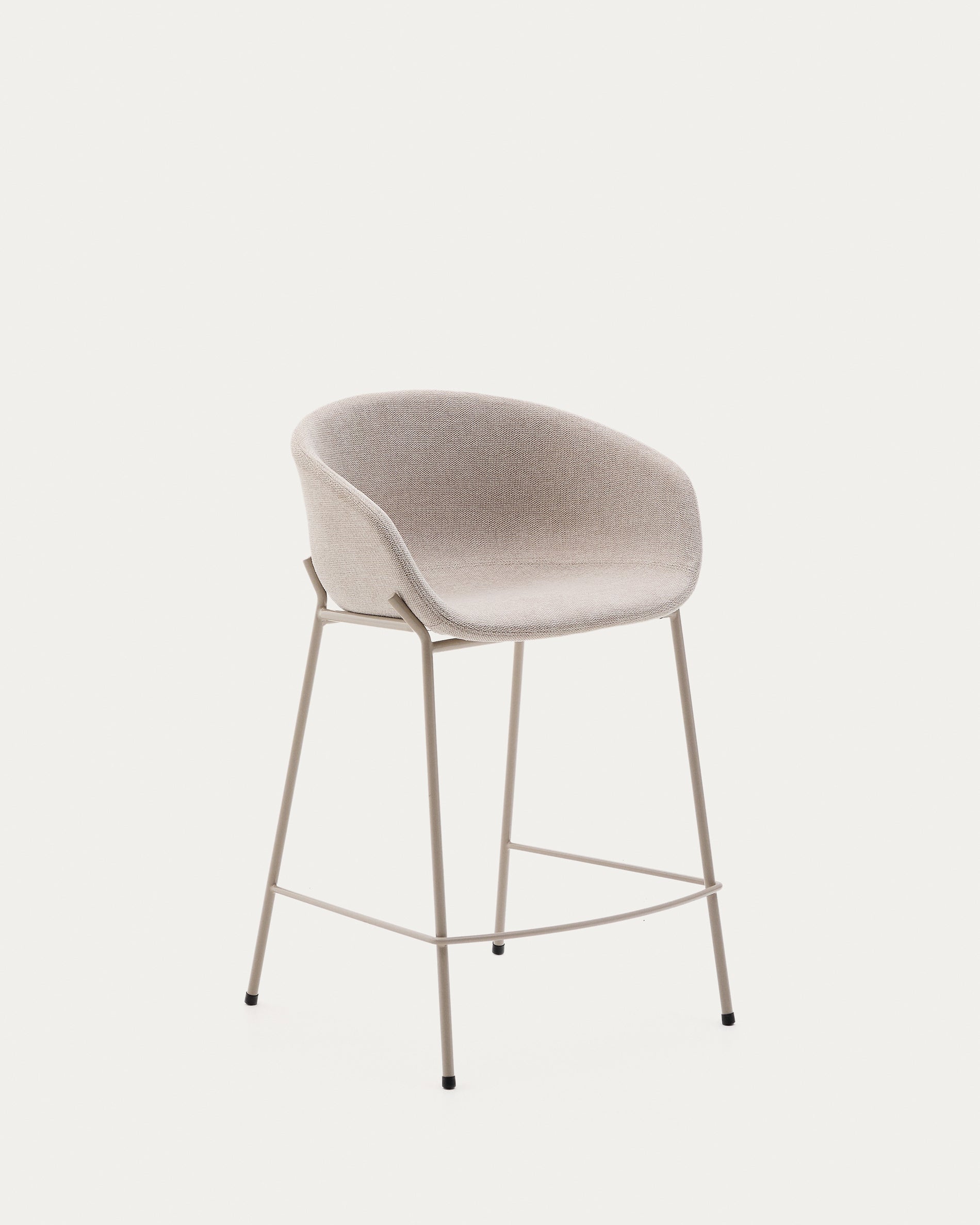 Yvette stool in beige chenille and steel legs in a beige finish, 65 cm high - Product View