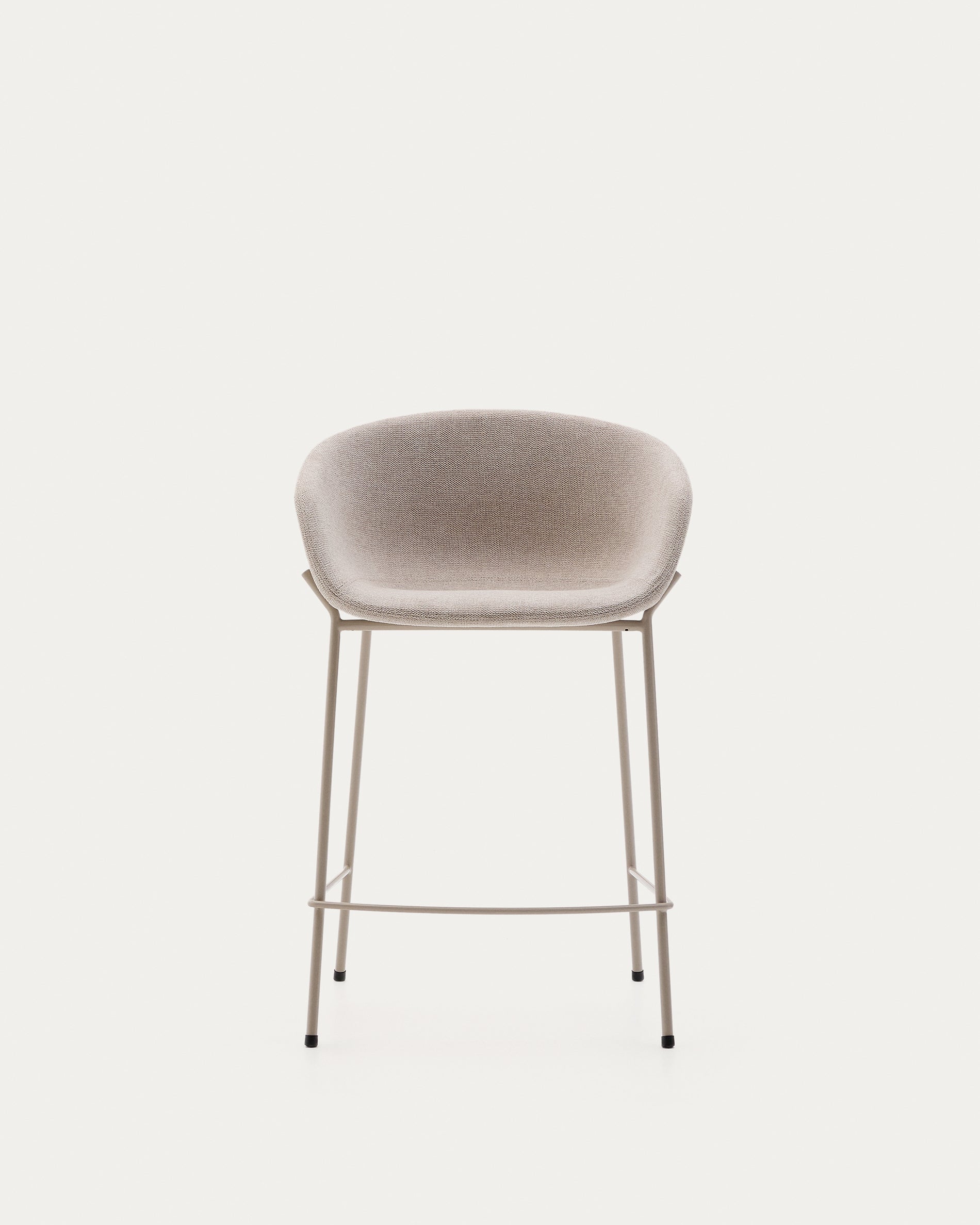 Yvette stool in beige chenille and steel legs in a beige finish, 65 cm high - Product View