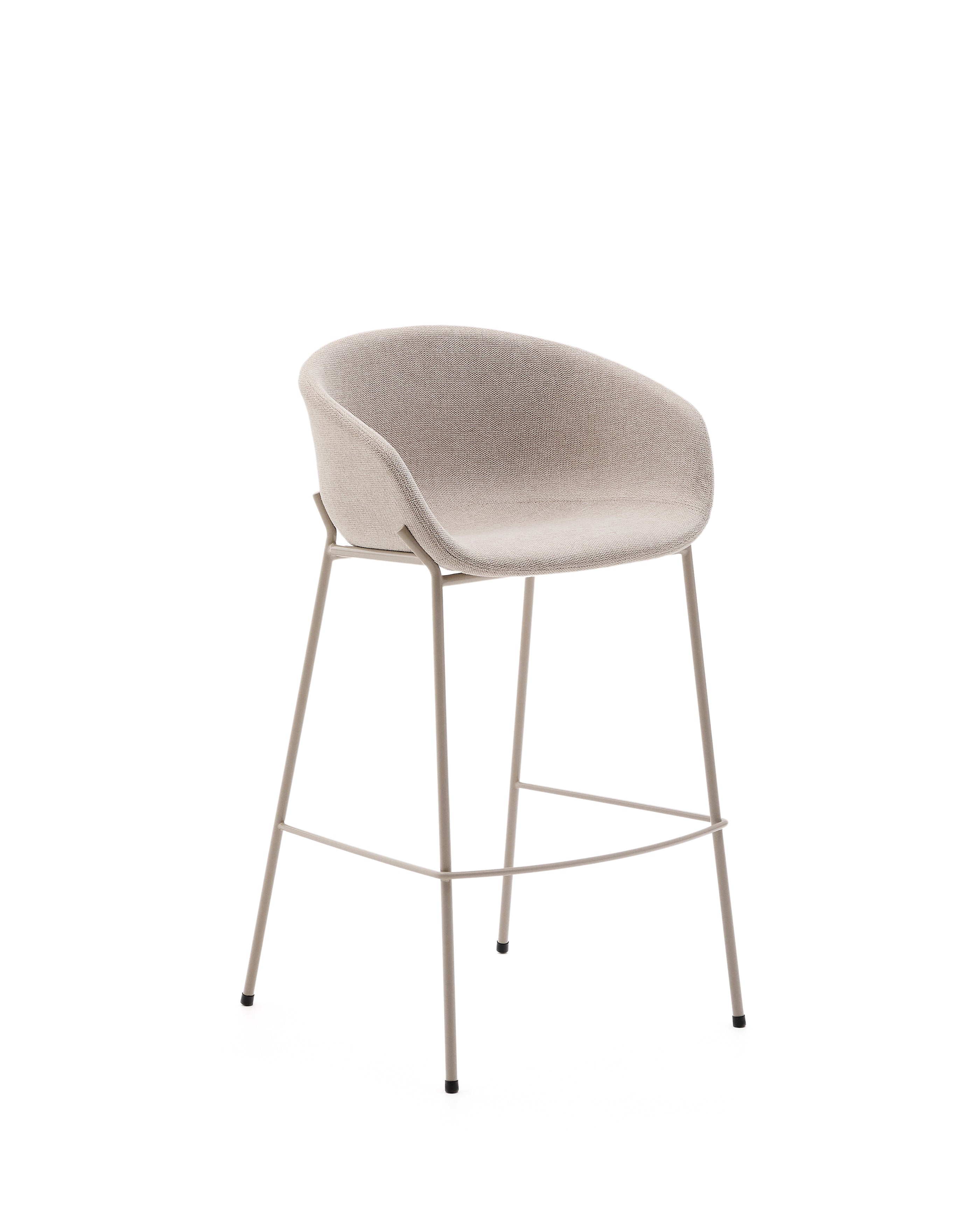 Yvette stool in beige chenille and steel legs in a beige finish, 75 cm high - Product Image