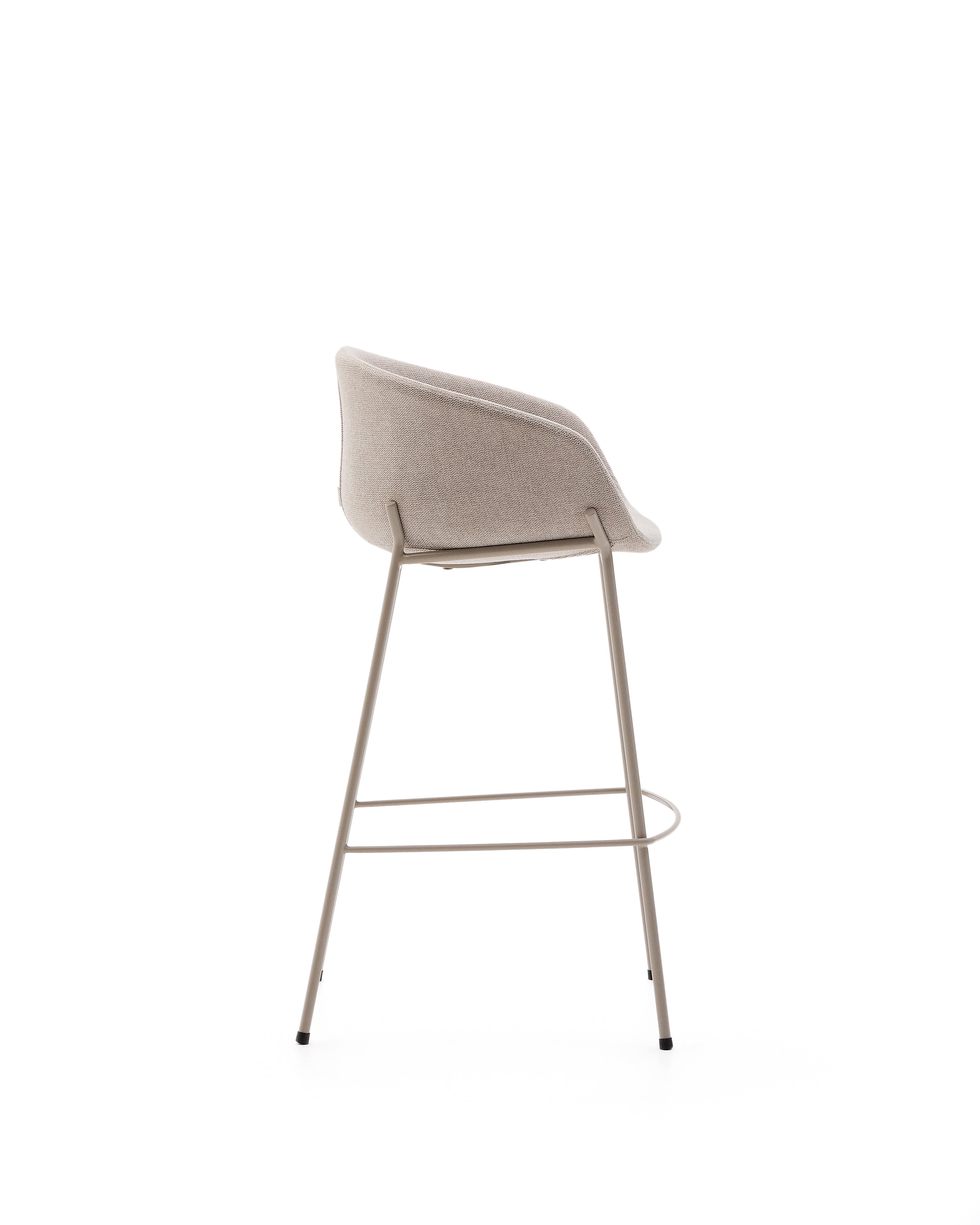 Yvette stool in beige chenille and steel legs in a beige finish, 75 cm high - Product Image