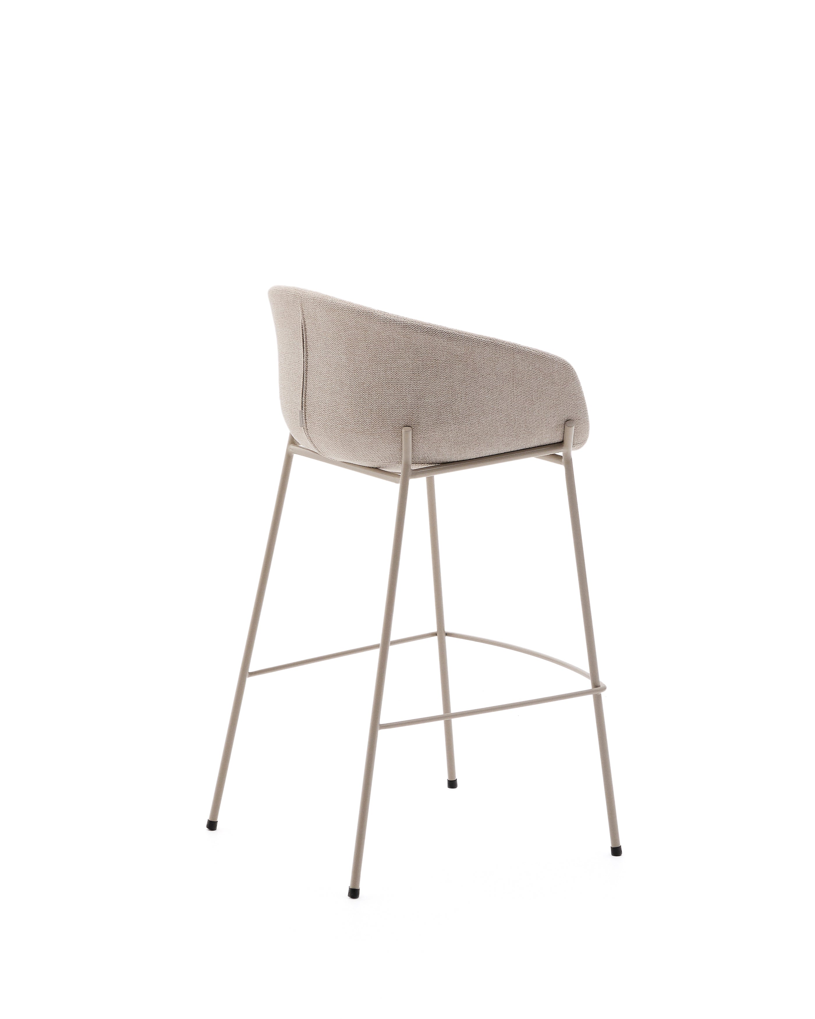 Yvette stool in beige chenille and steel legs in a beige finish, 75 cm high - Product Image