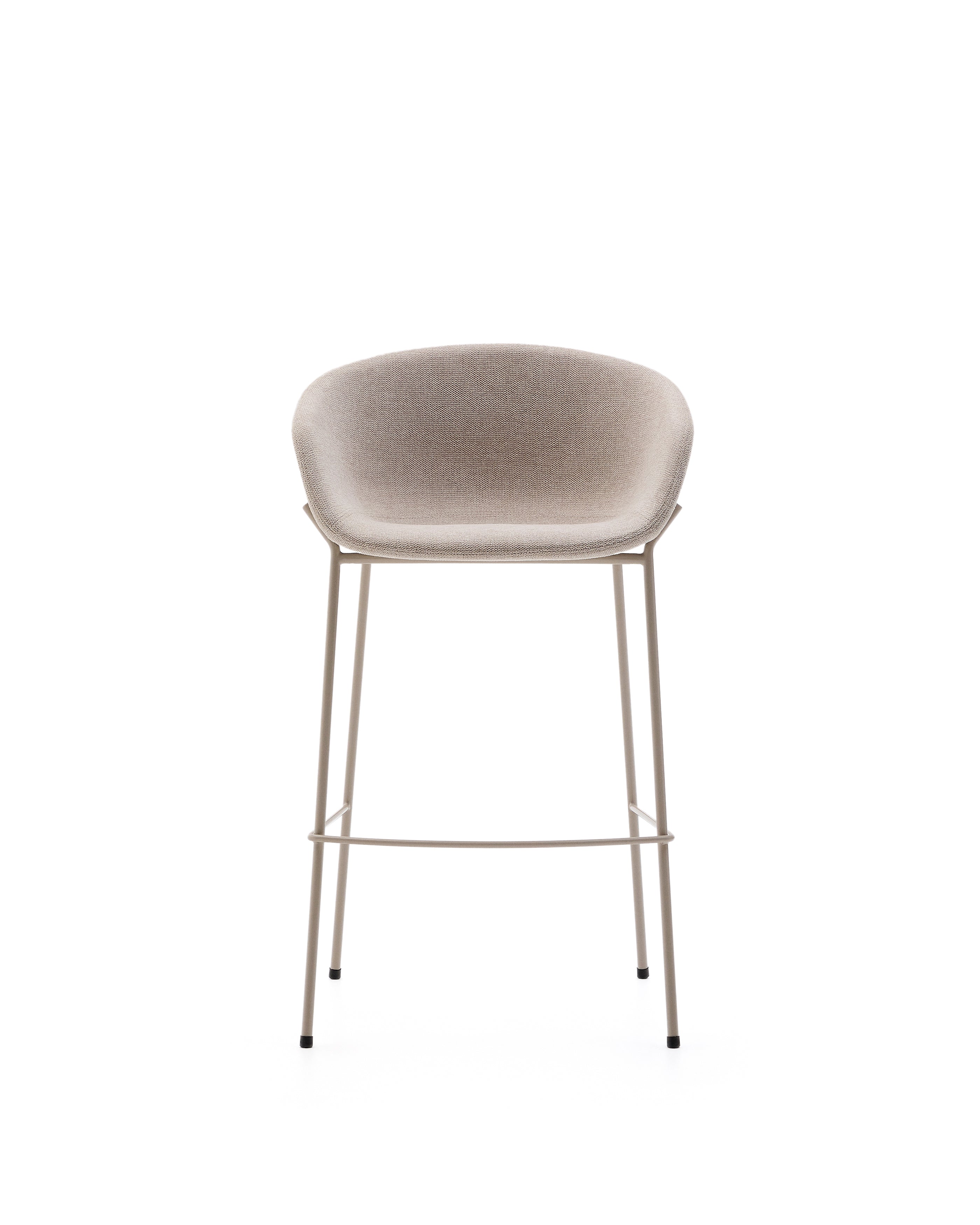 Yvette stool in beige chenille and steel legs in a beige finish, 75 cm high - Product Image