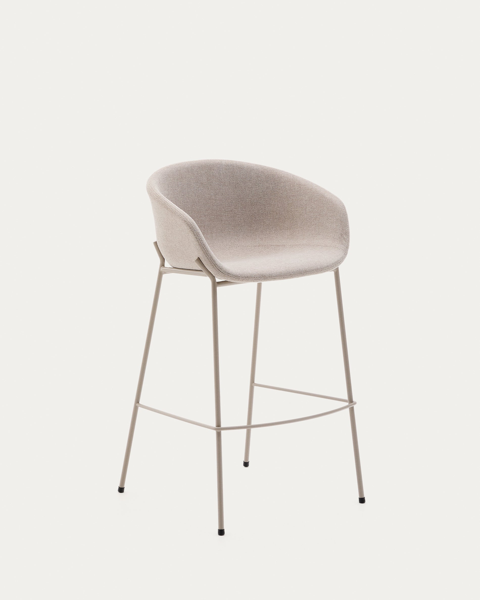 Yvette stool in beige chenille and steel legs in a beige finish, 75 cm high - Product View