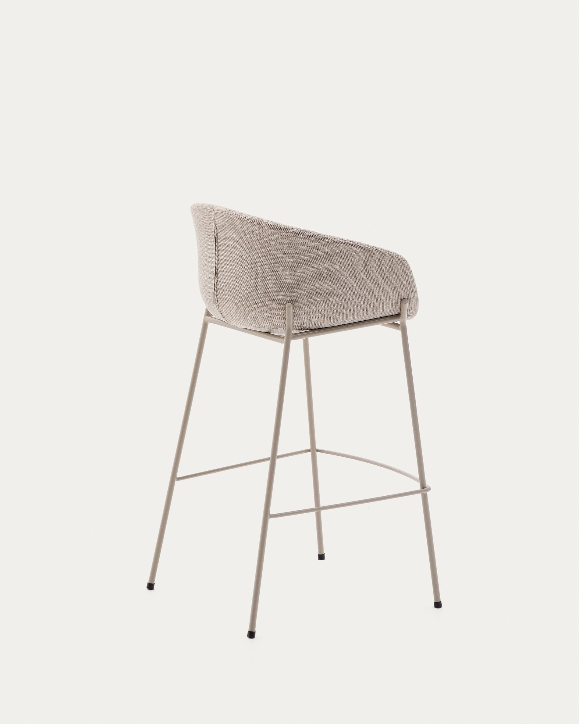 Yvette stool in beige chenille and steel legs in a beige finish, 75 cm high - Product View