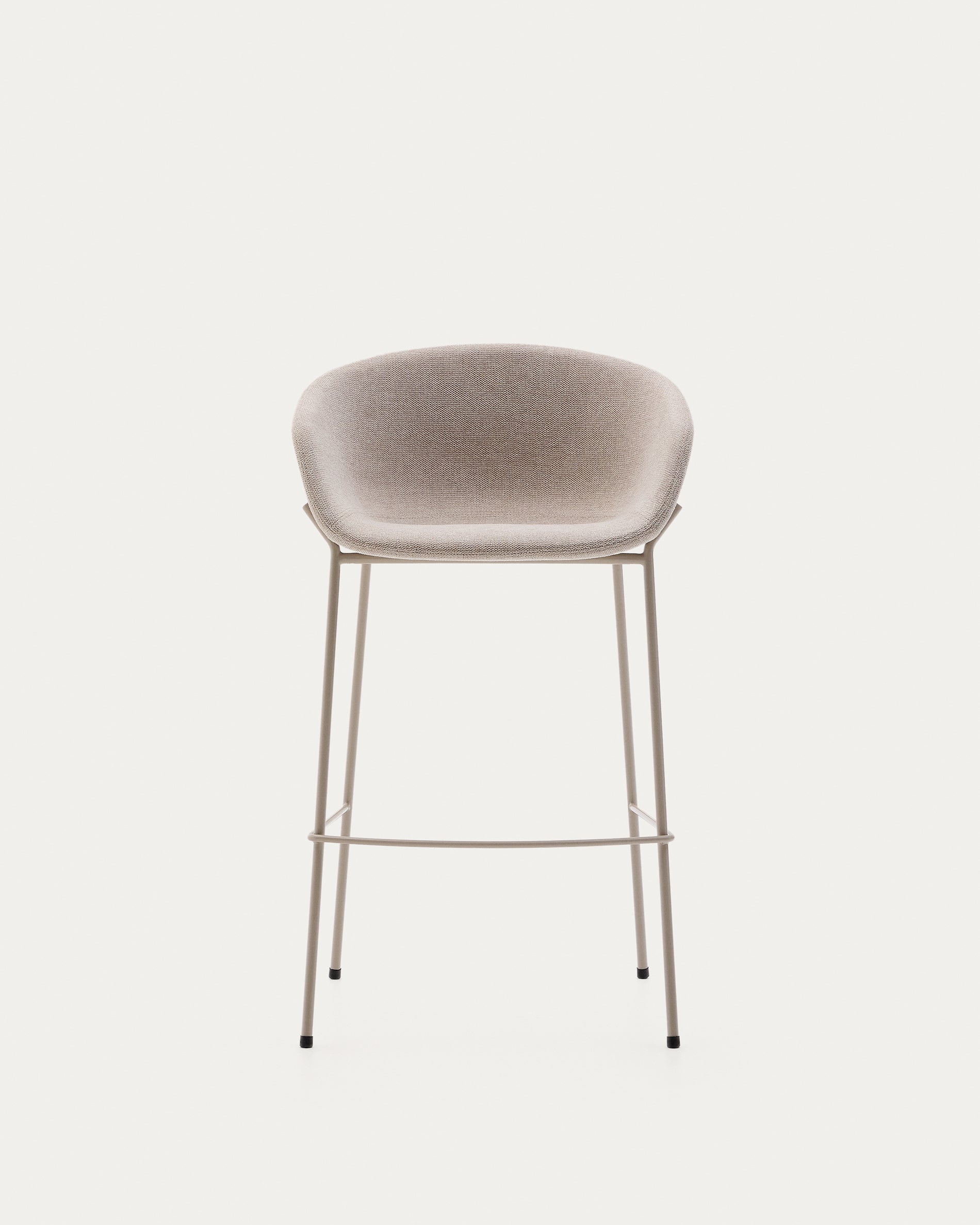 Yvette stool in beige chenille and steel legs in a beige finish, 75 cm high - Product View