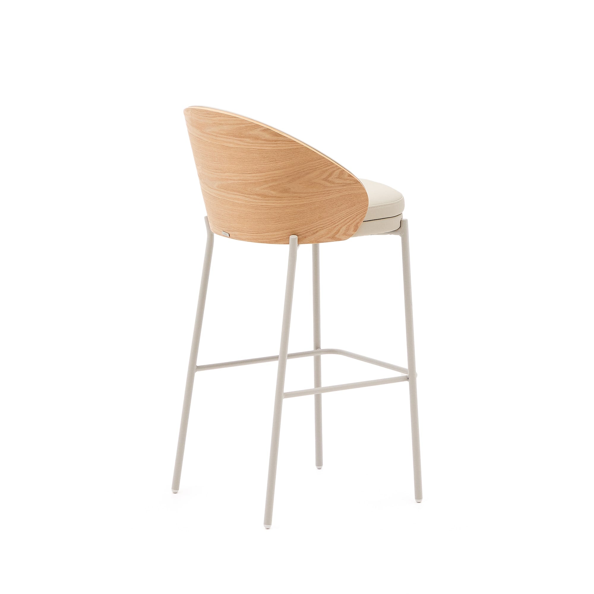 Eamy bar stool with beige artificial leather, natural finish ash veneer and beige metal 75cm