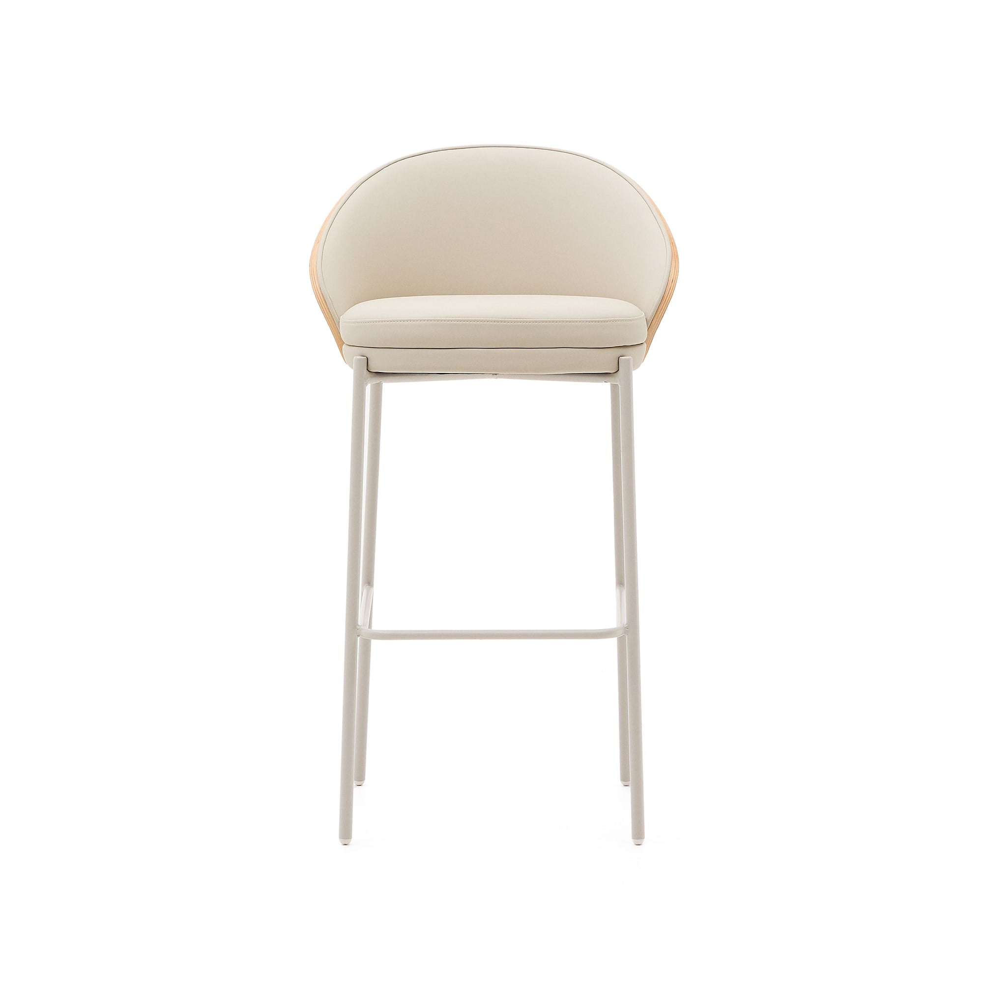 Eamy bar stool with beige artificial leather, natural finish ash veneer and beige metal 75cm