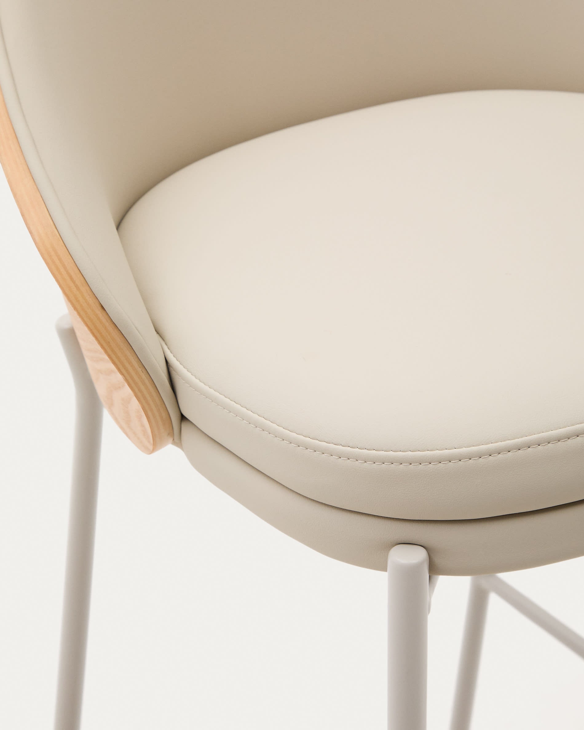 Eamy bar stool with beige artificial leather, natural finish ash veneer and beige metal 75cm