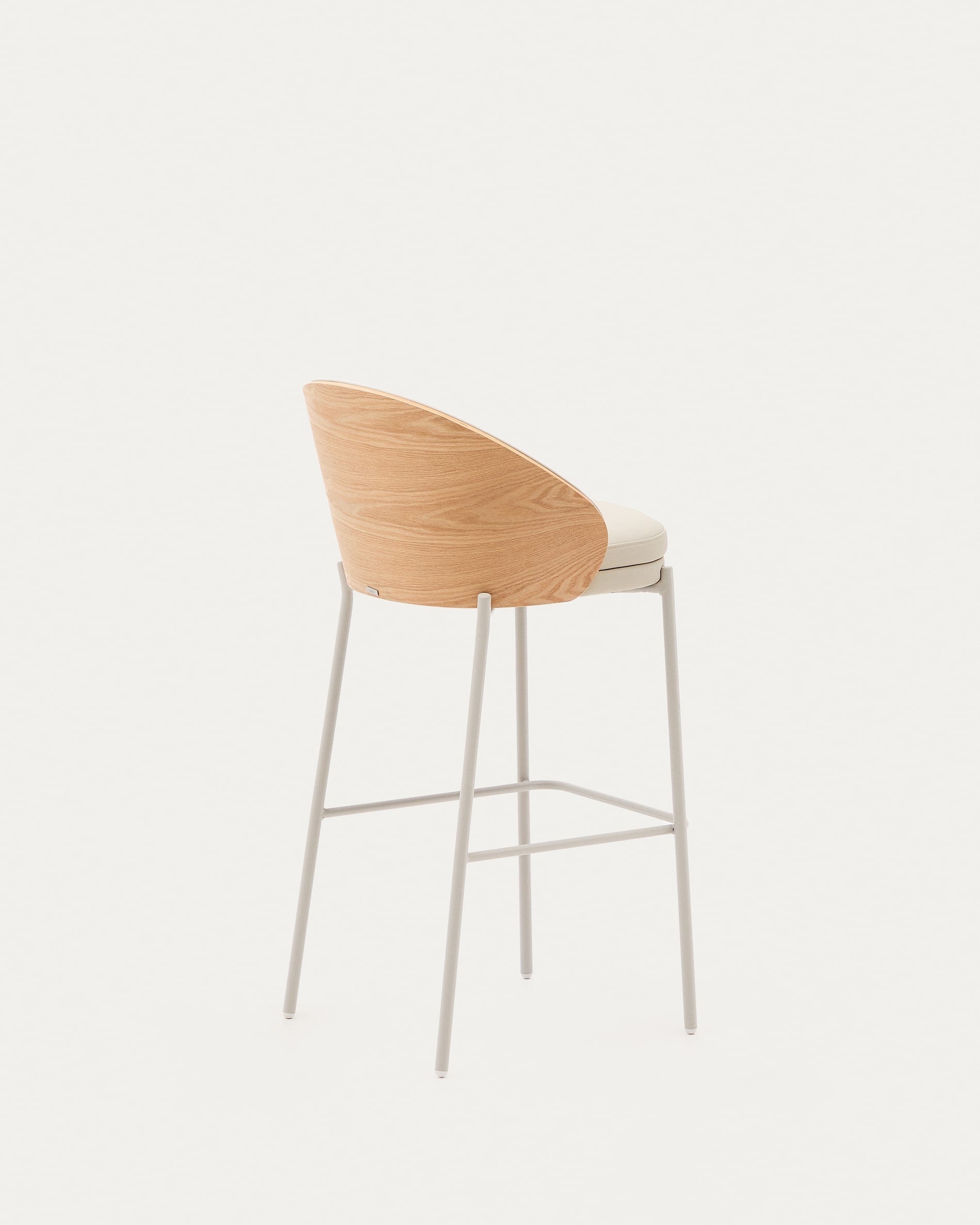 Eamy bar stool with beige artificial leather, natural finish ash veneer and beige metal 75cm