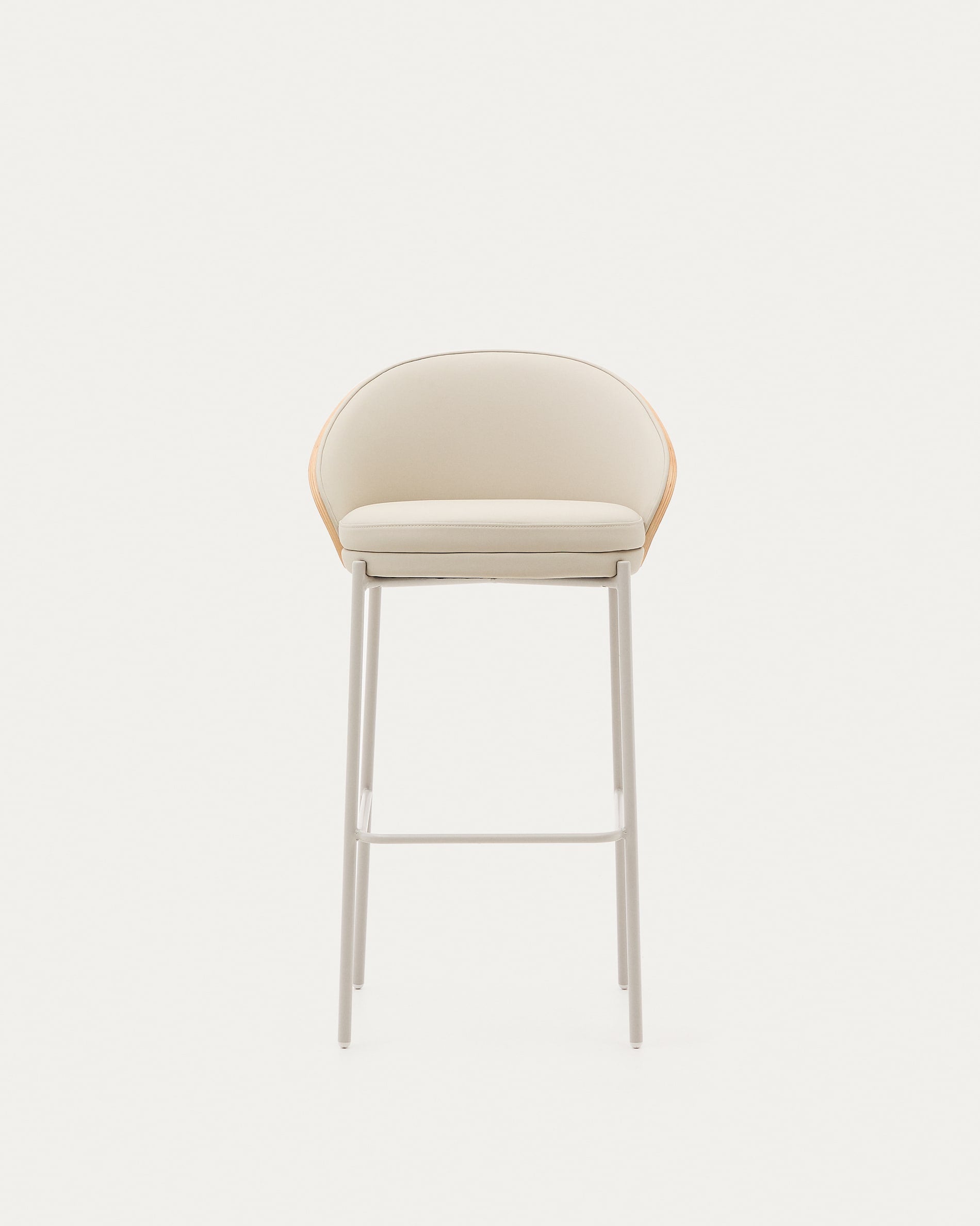 Eamy bar stool with beige artificial leather, natural finish ash veneer and beige metal 75cm