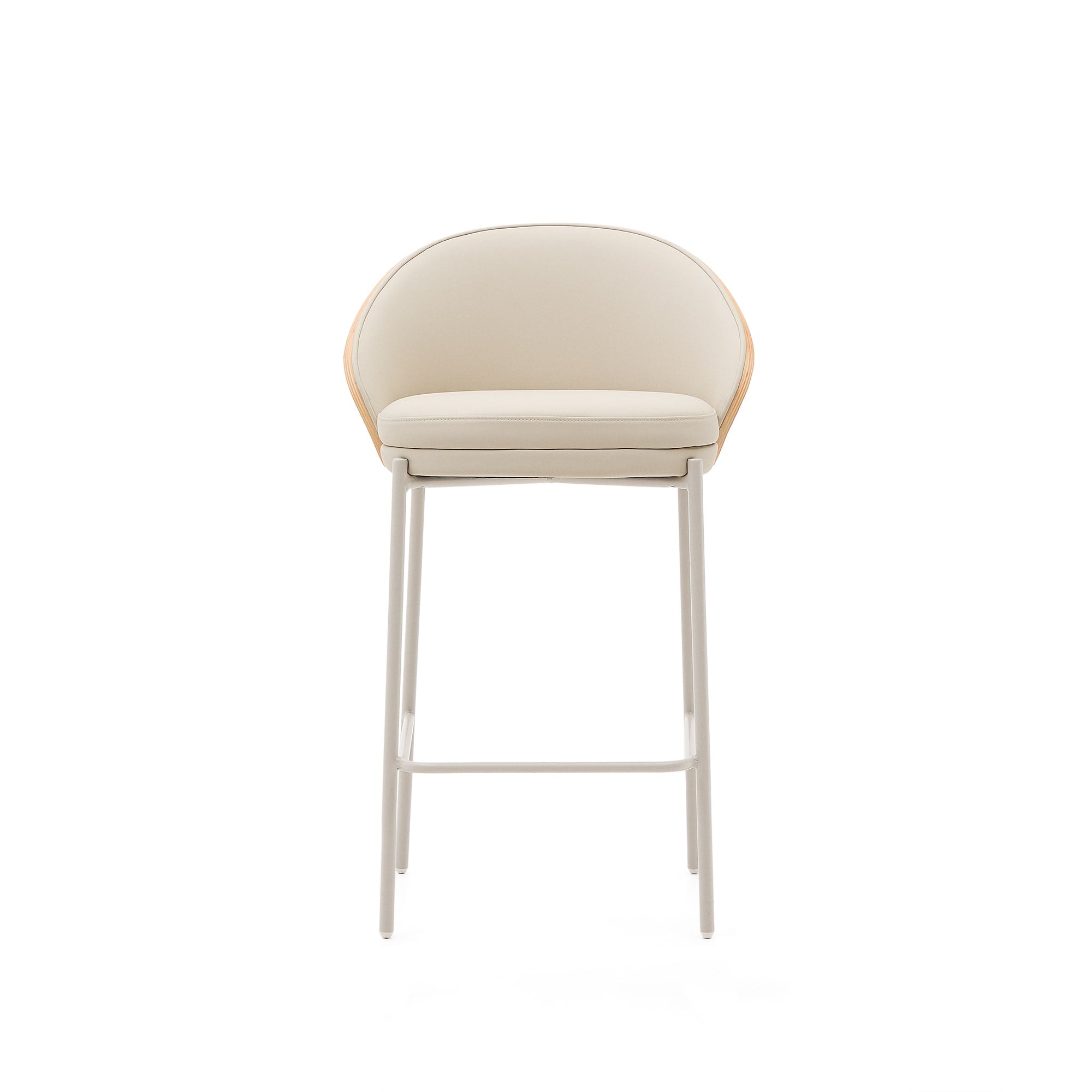 Eamy stool with beige artificial leather, natural finish ash veneer and beige metal 65cm