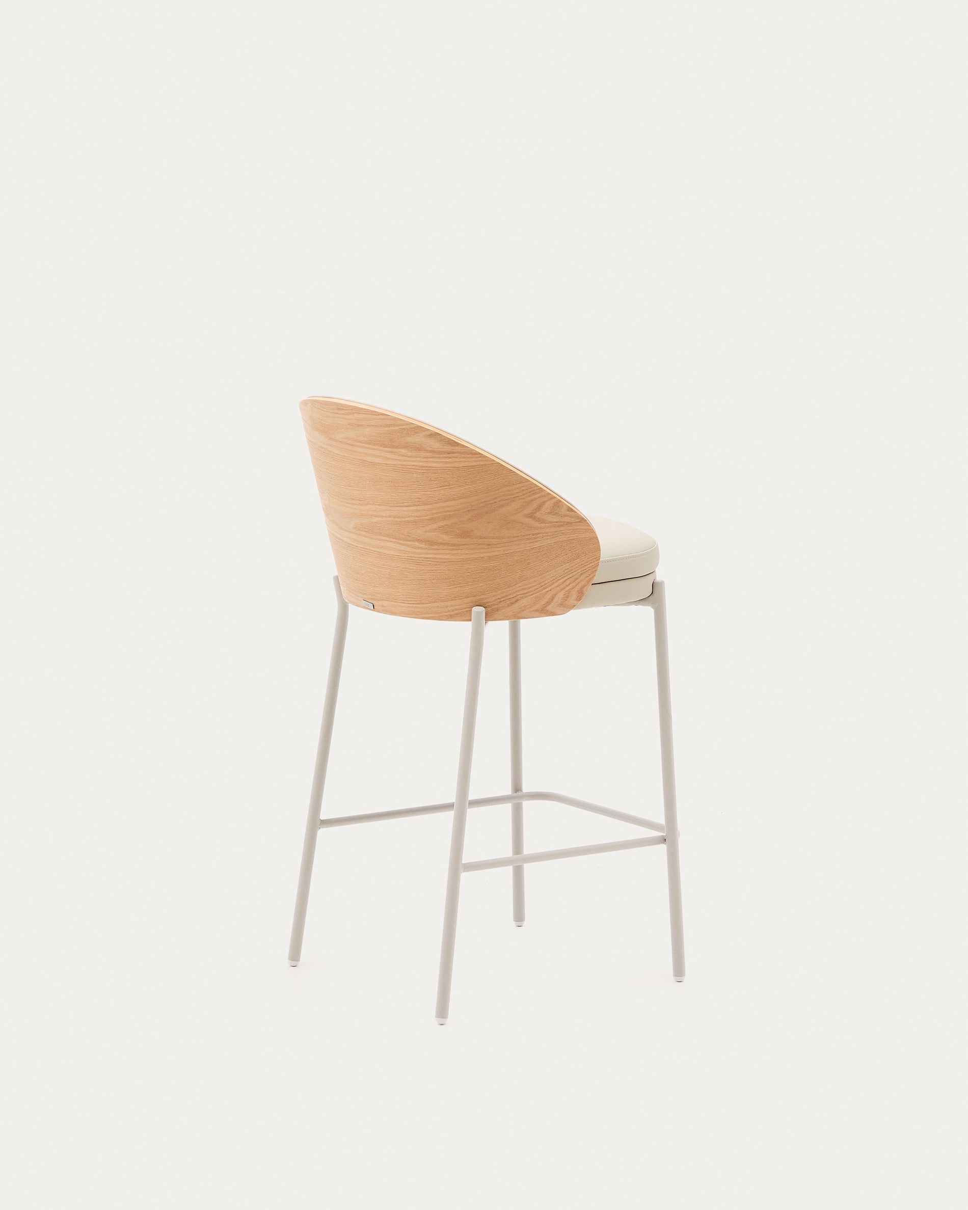 Eamy stool in beige faux leather, natural finish ash veneer and beige metal 65cm - Product View