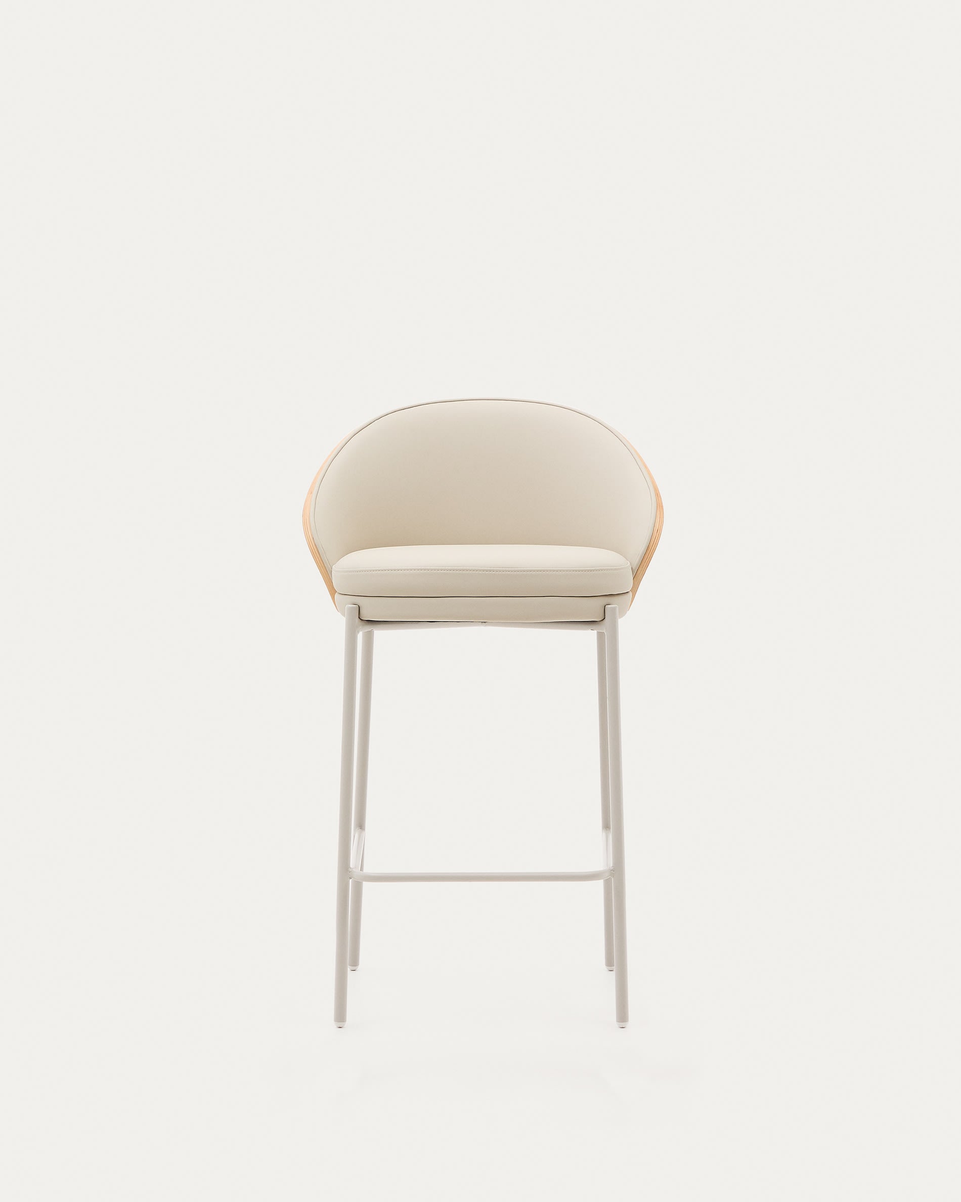 Eamy stool with beige artificial leather, natural finish ash veneer and beige metal 65cm