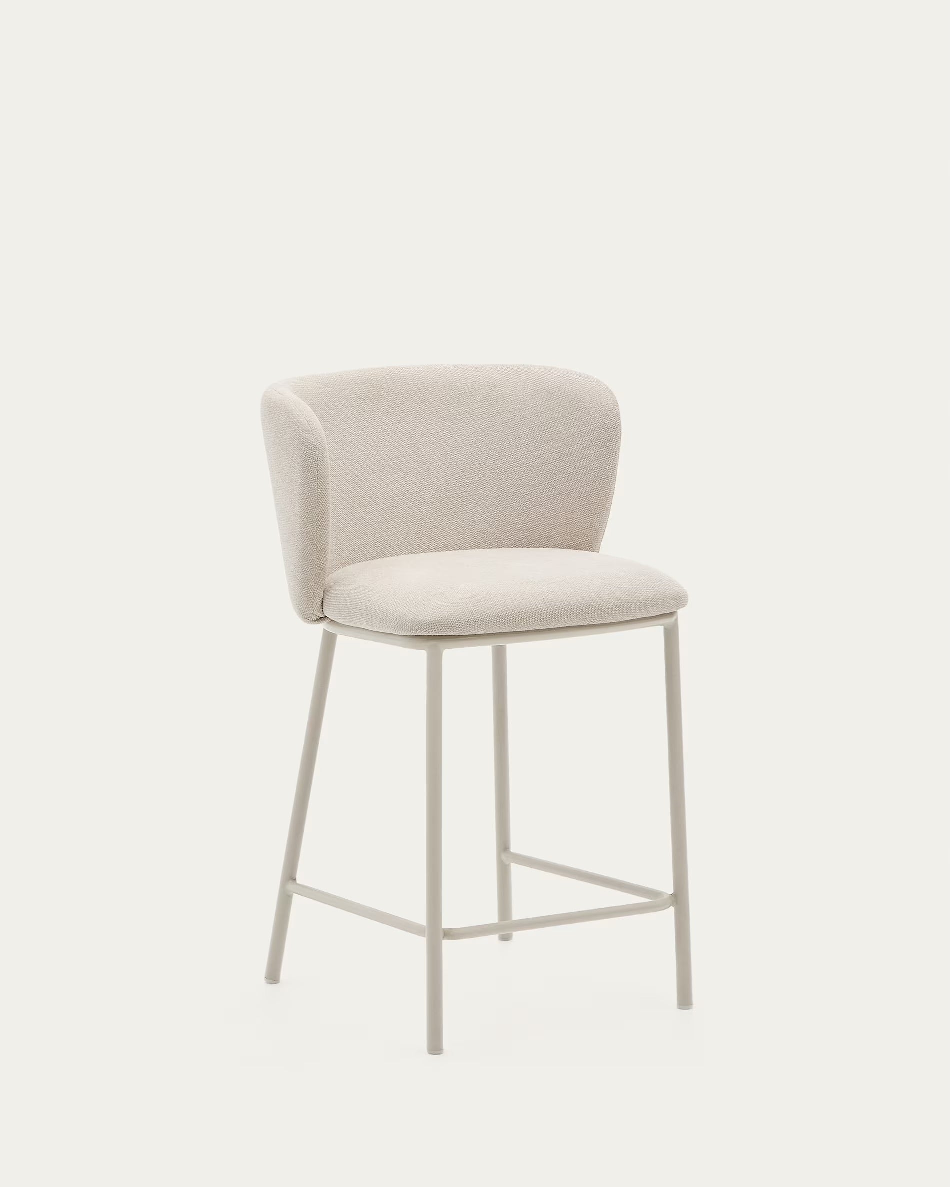 Ciselia bar stool with beige fabric and beige steel structure, height 65 cm, FSC Mix Credit certificate.