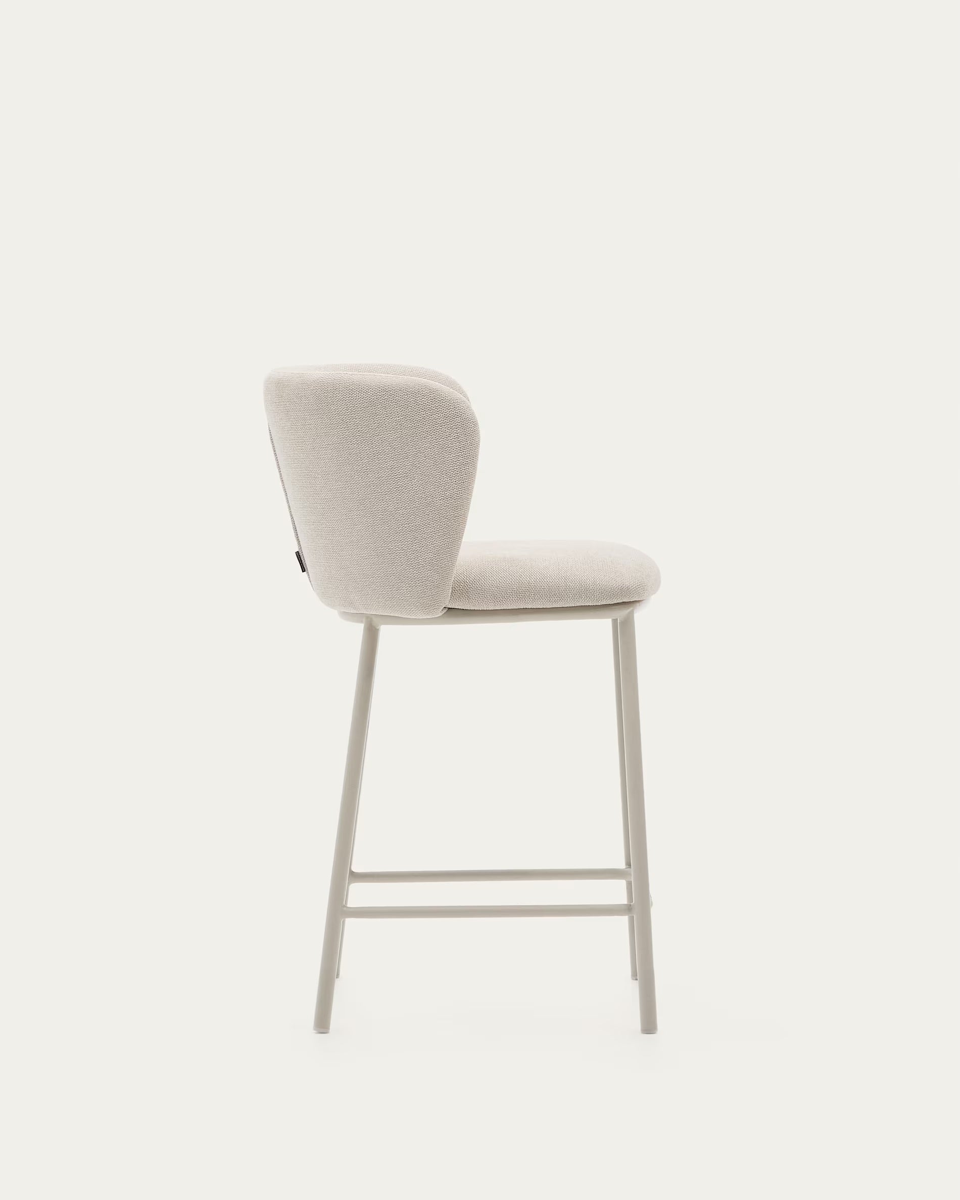 Ciselia bar stool with beige fabric and beige steel structure, height 65 cm, FSC Mix Credit certificate.