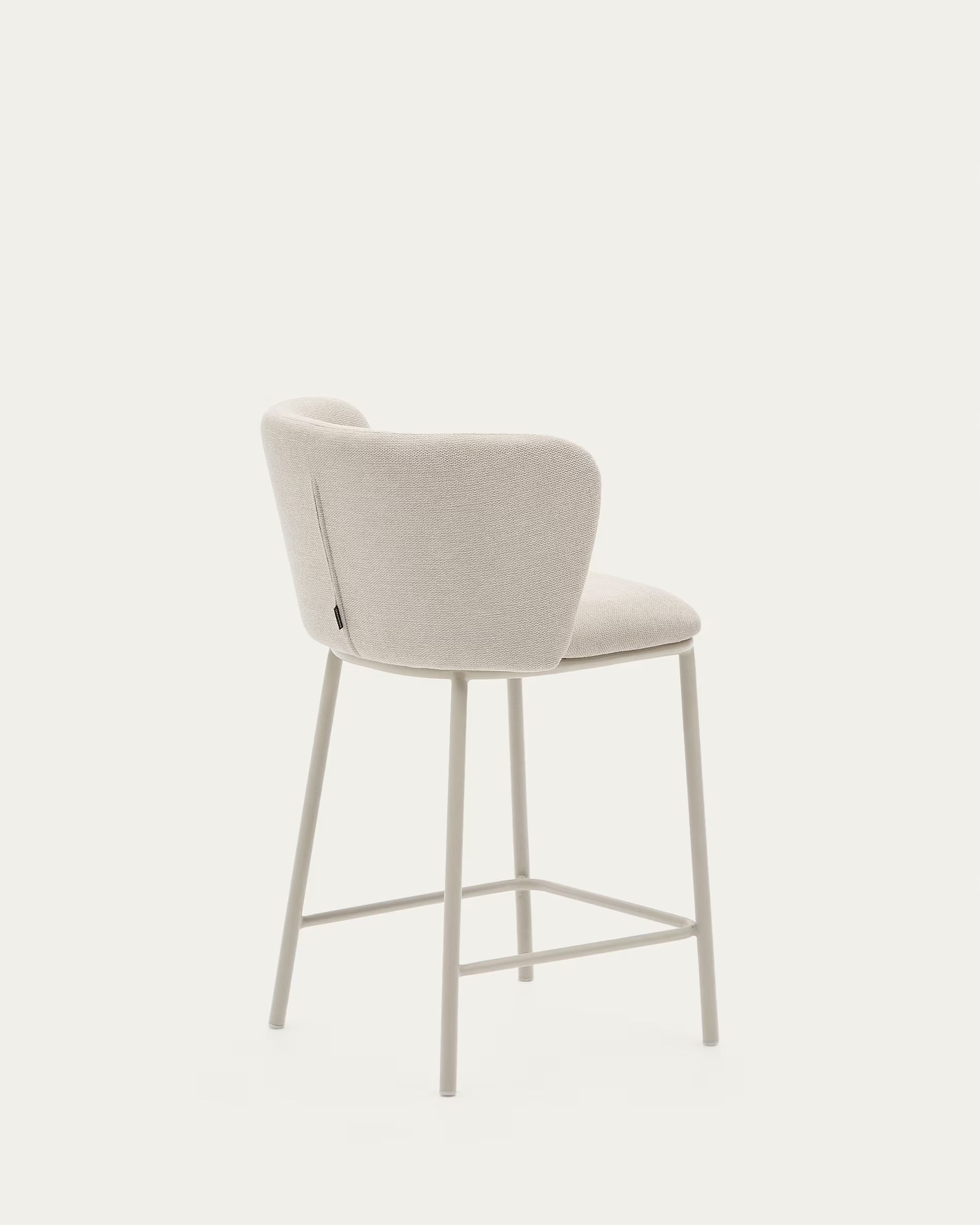 Ciselia bar stool with beige fabric and beige steel structure, height 65 cm, FSC Mix Credit certificate.