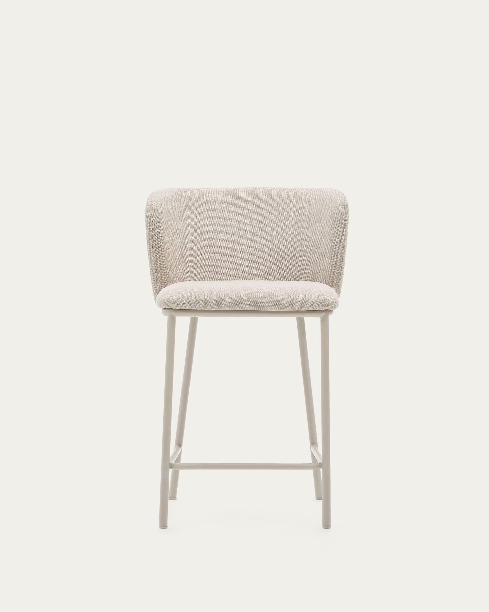 Ciselia bar stool with beige fabric and beige steel structure, height 65 cm, FSC Mix Credit certificate.