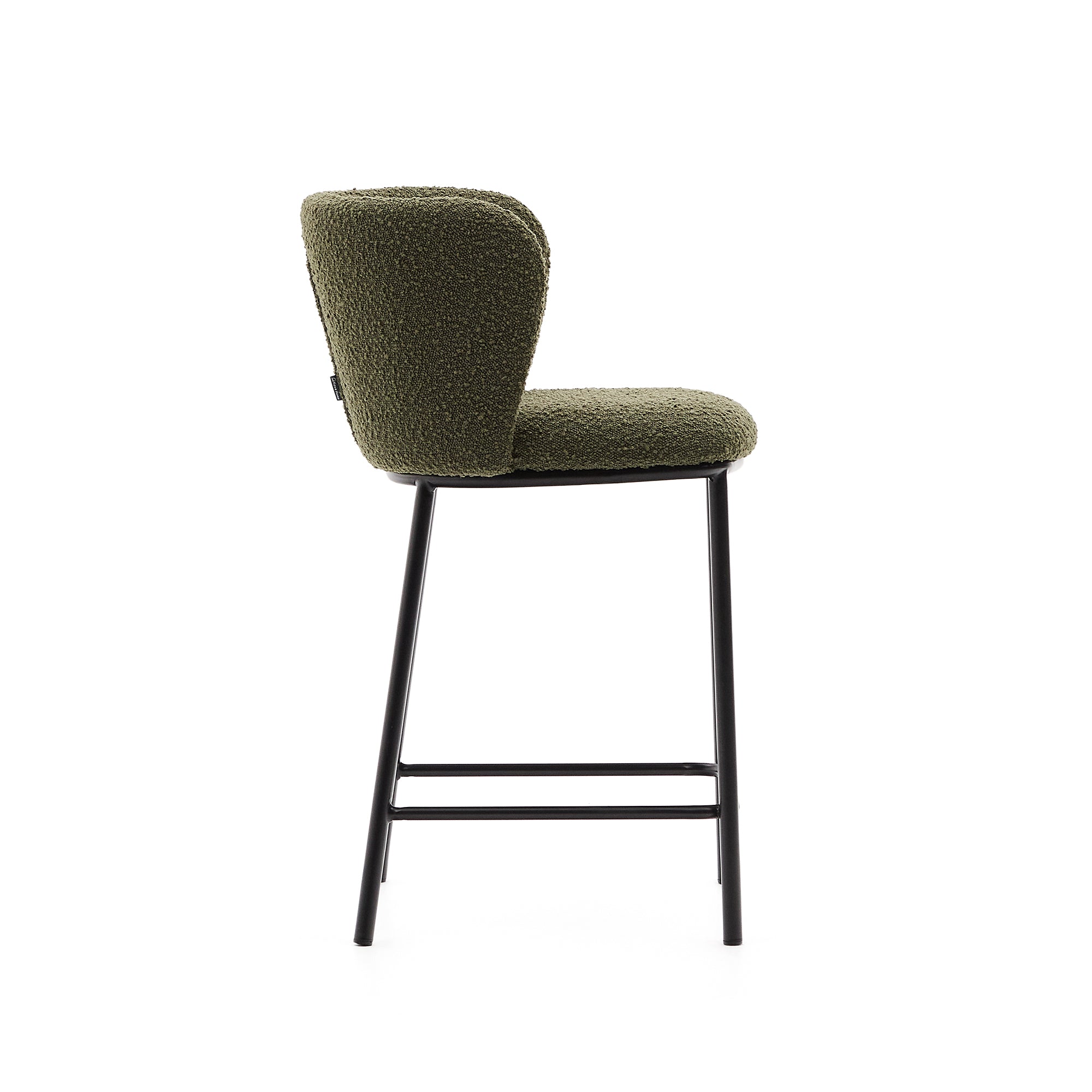 Ciselia stool in green bouclé and black steel, height 65 cm, FSC Mix Credit - Product Image