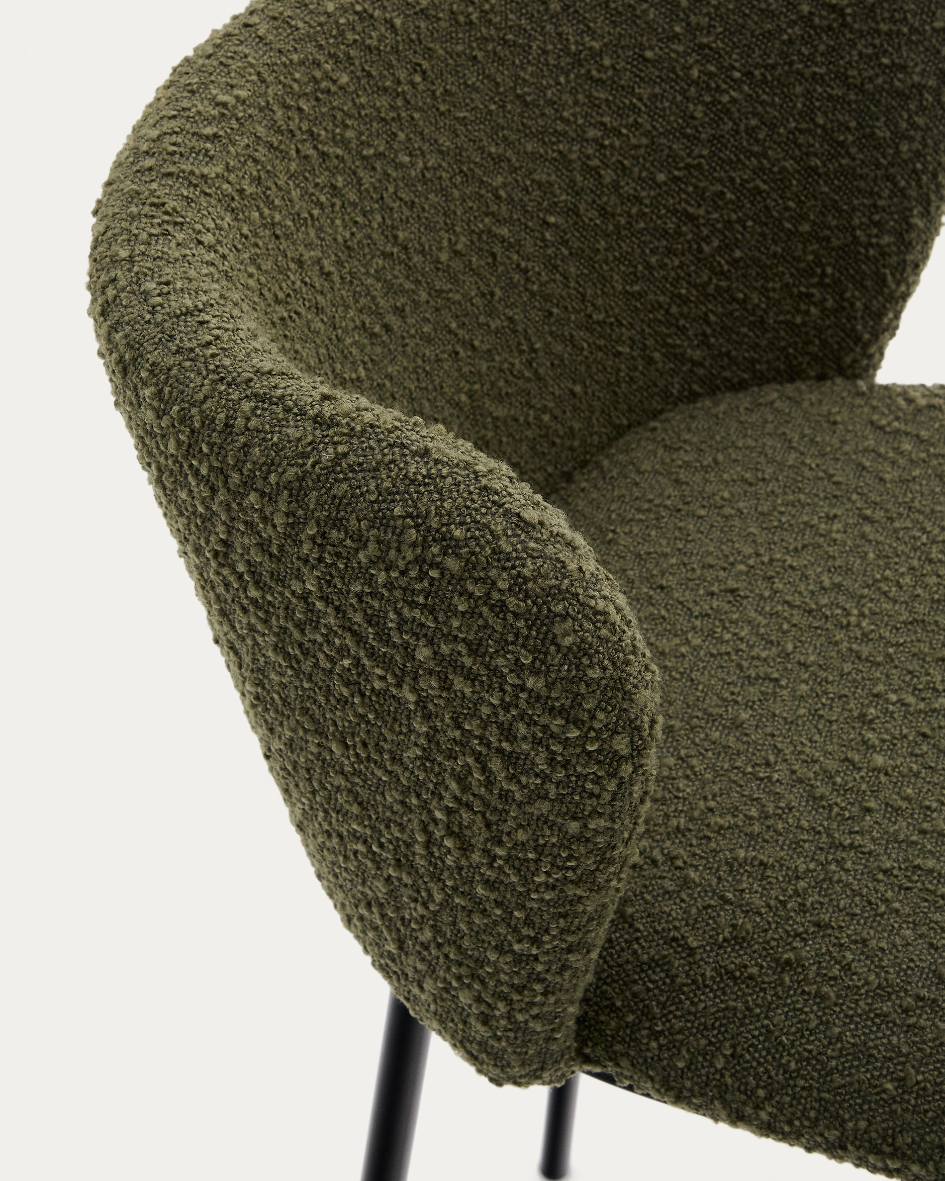 Ciselia stool in green bouclé and black steel, height 65 cm, FSC Mix Credit - Detail