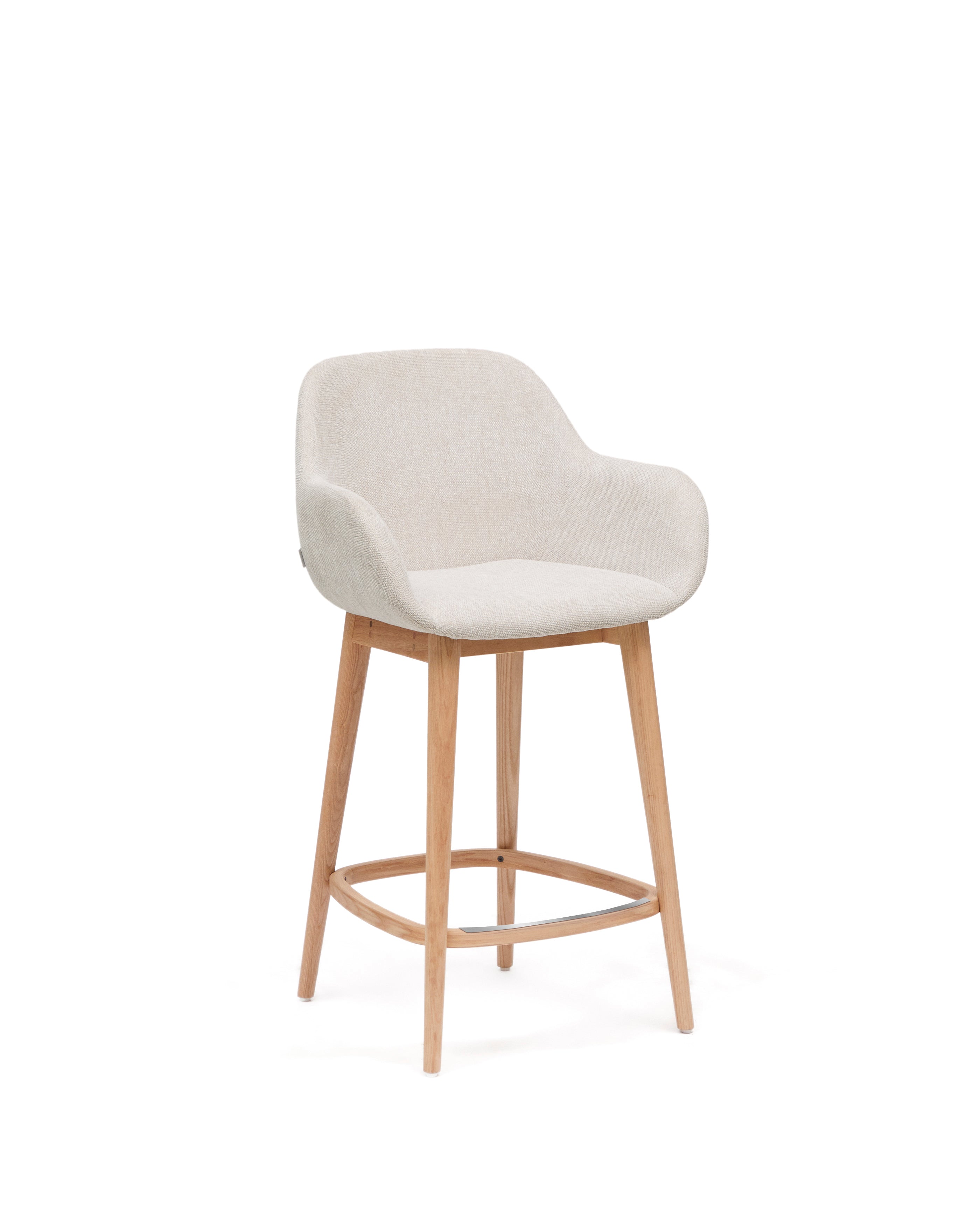 Konna stool in beige and solid ash wood legs in a light finish, 65 cm - Product Image