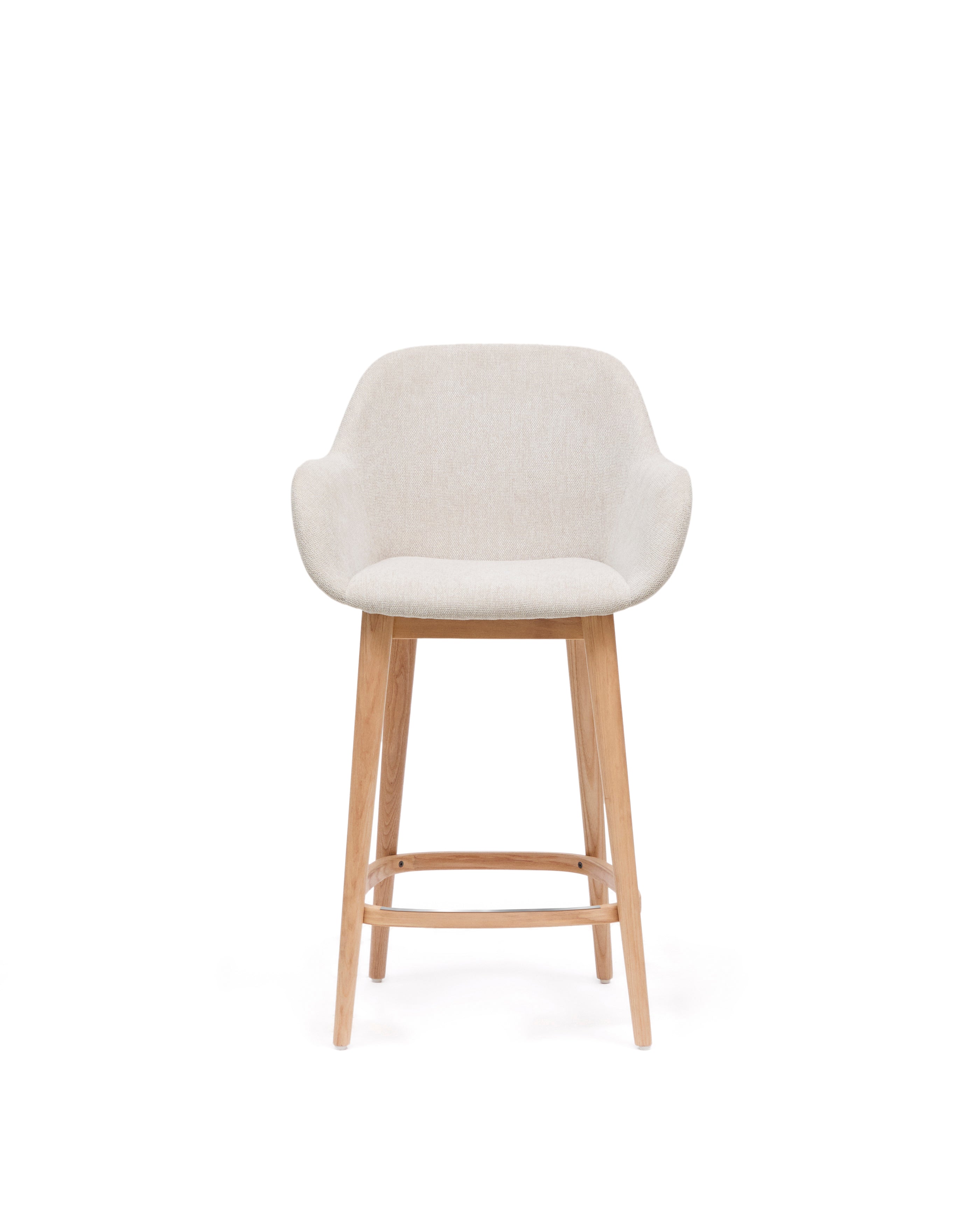 Konna stool in beige and solid ash wood legs in a light finish, 65 cm - Product Image