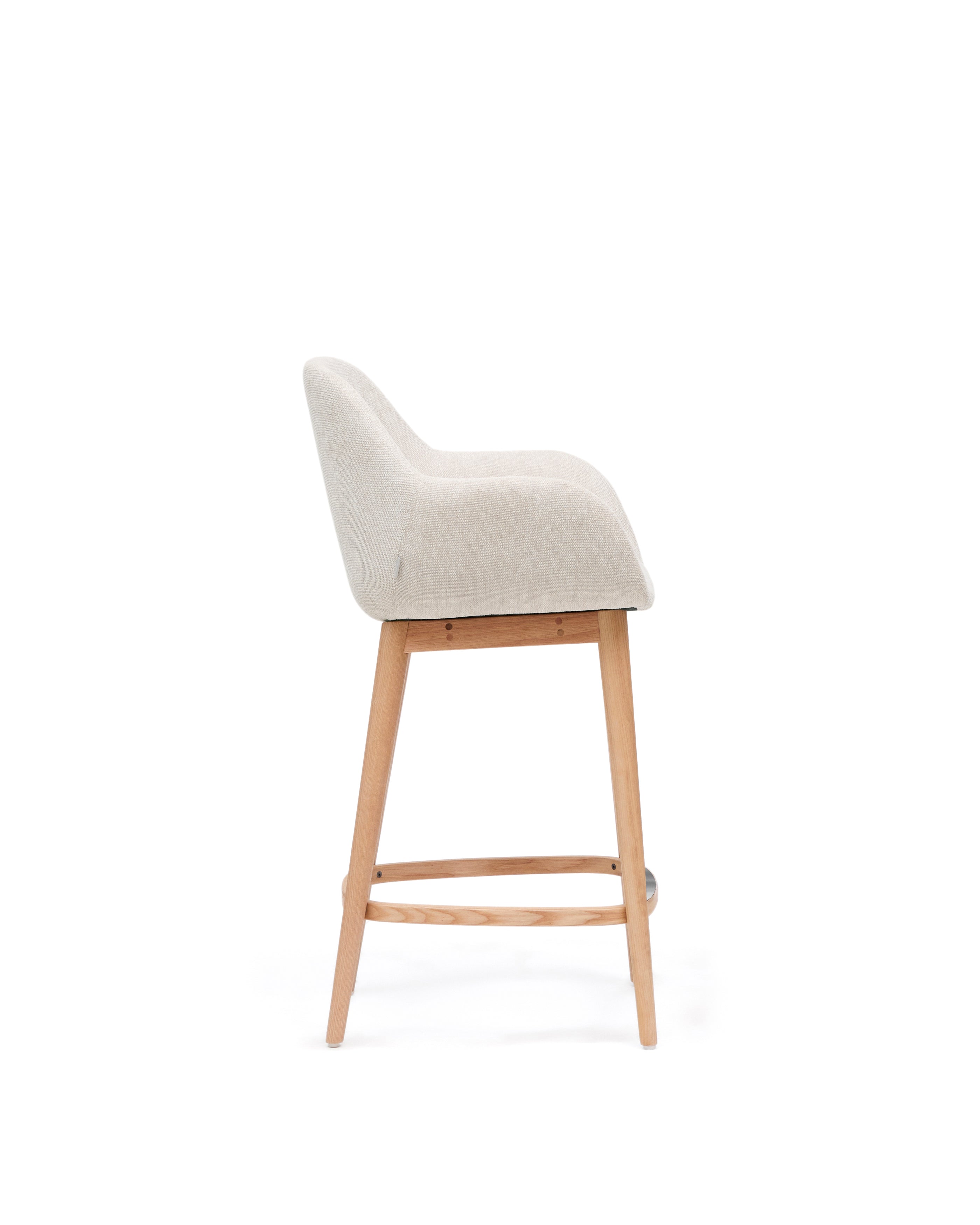Konna stool in beige and solid ash wood legs in a light finish, 65 cm - Product Image