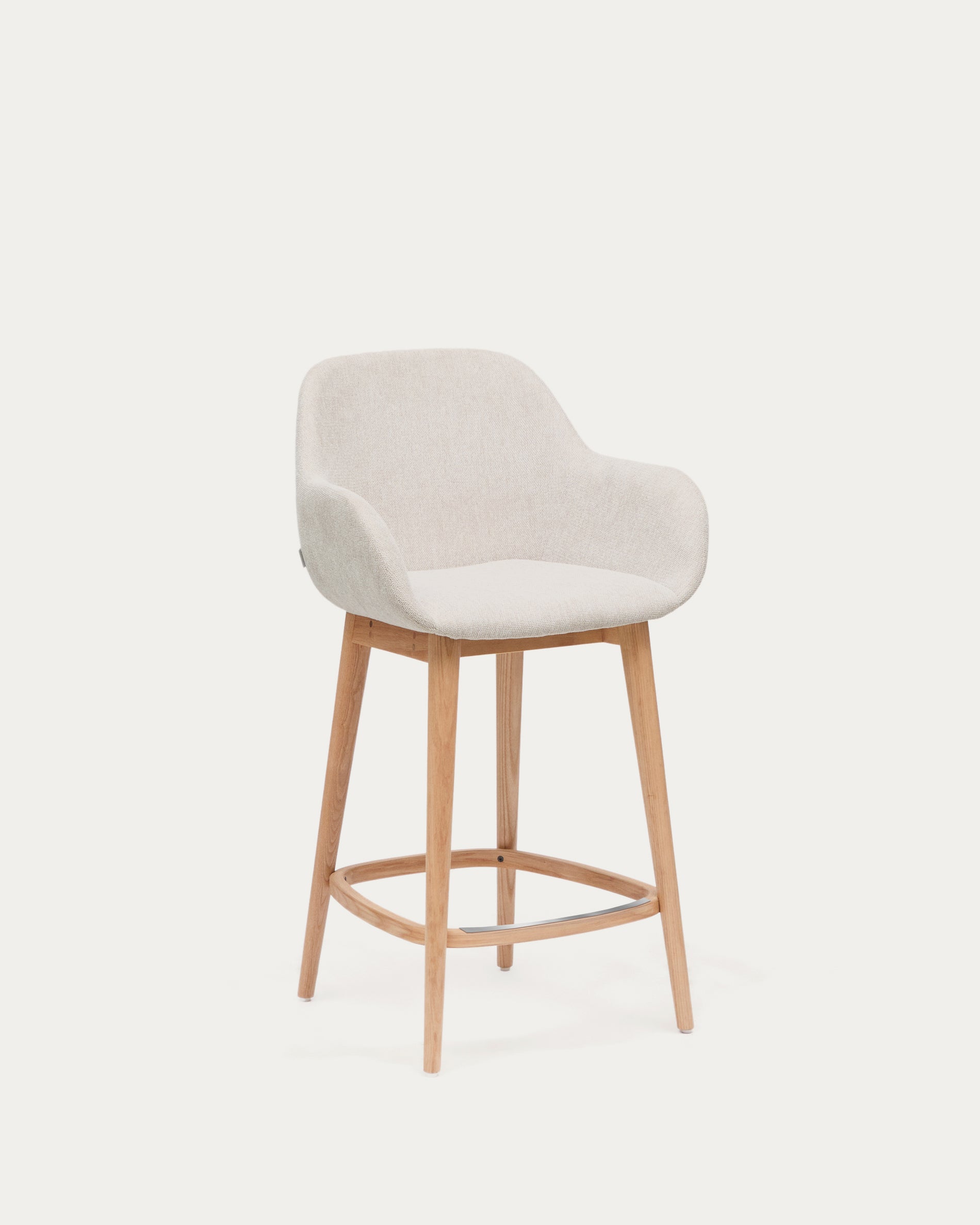 Konna stool in beige and solid ash wood legs in a light finish, 65 cm - Product View