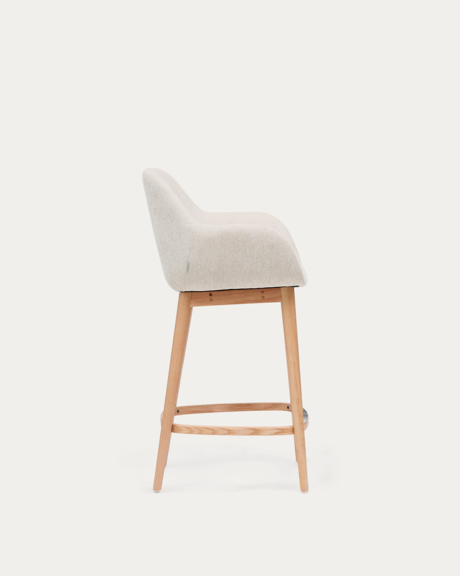 Konna stool in beige and solid ash wood legs in a light finish, 65 cm - Product View