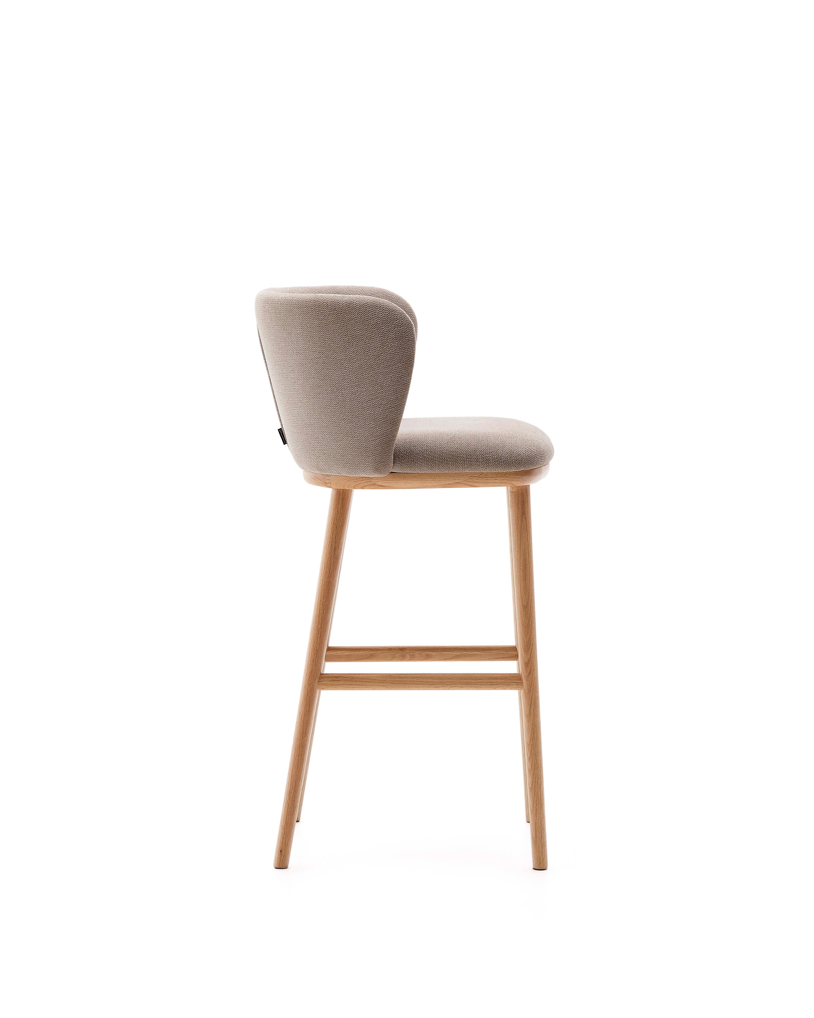 Ciselia stool brown chenille and solid ash wood natural tone finish FSC Mix Credit 75 cm