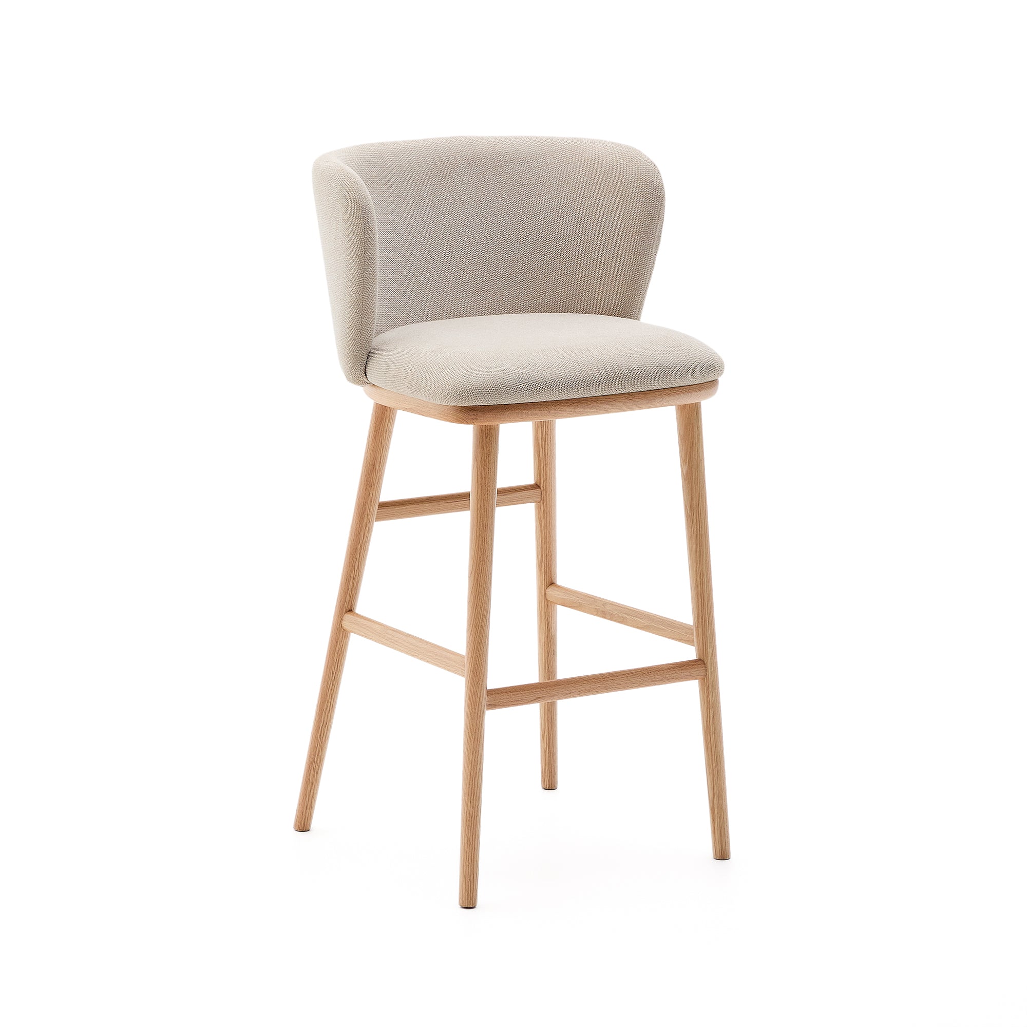 Ciselia stool beige chenille and solid ash wood natural tone finish FSC Mix Credit 75 cm - Product Image