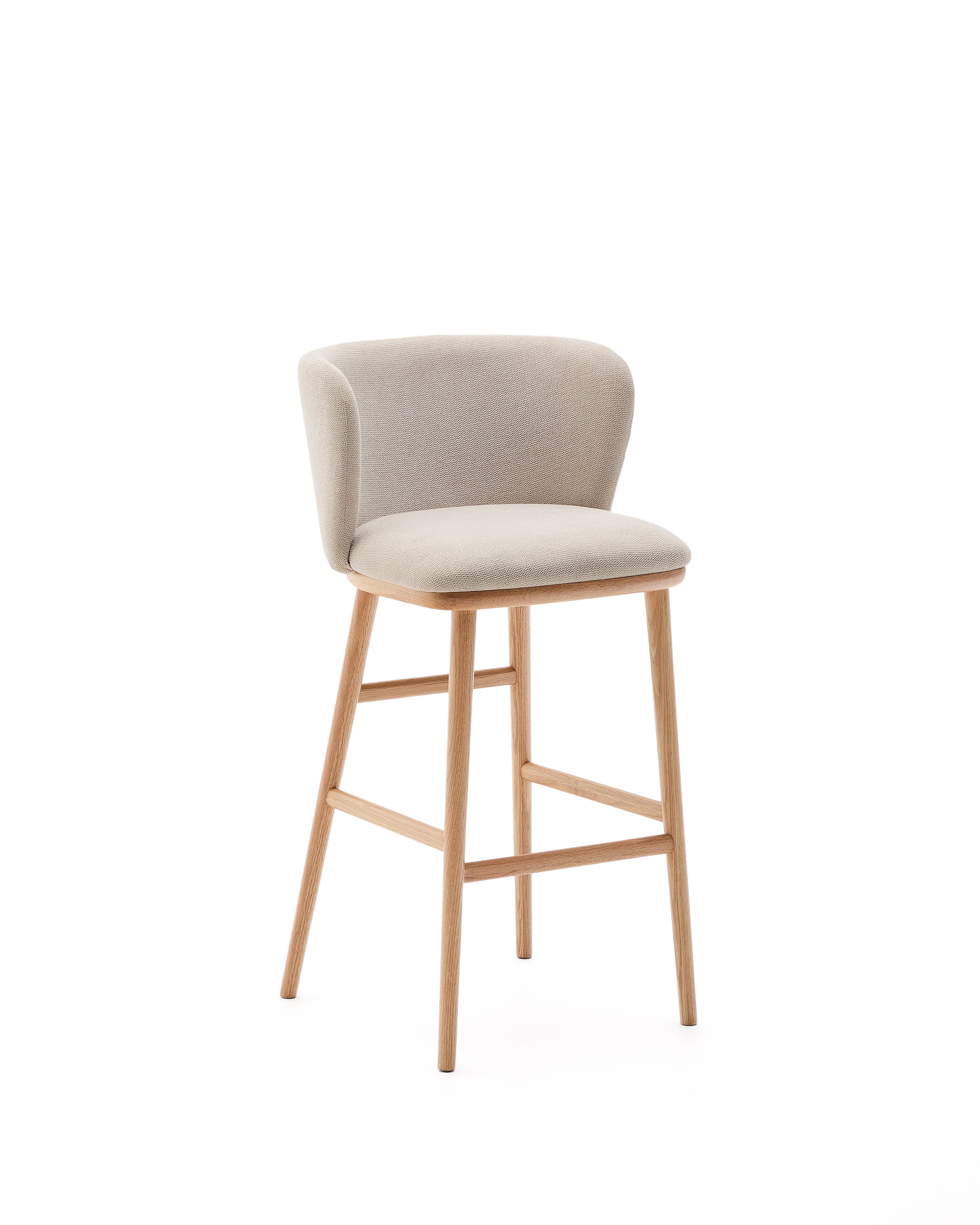 Ciselia stool beige chenille and solid ash wood natural tone finish FSC Mix Credit 75 cm - Product Image