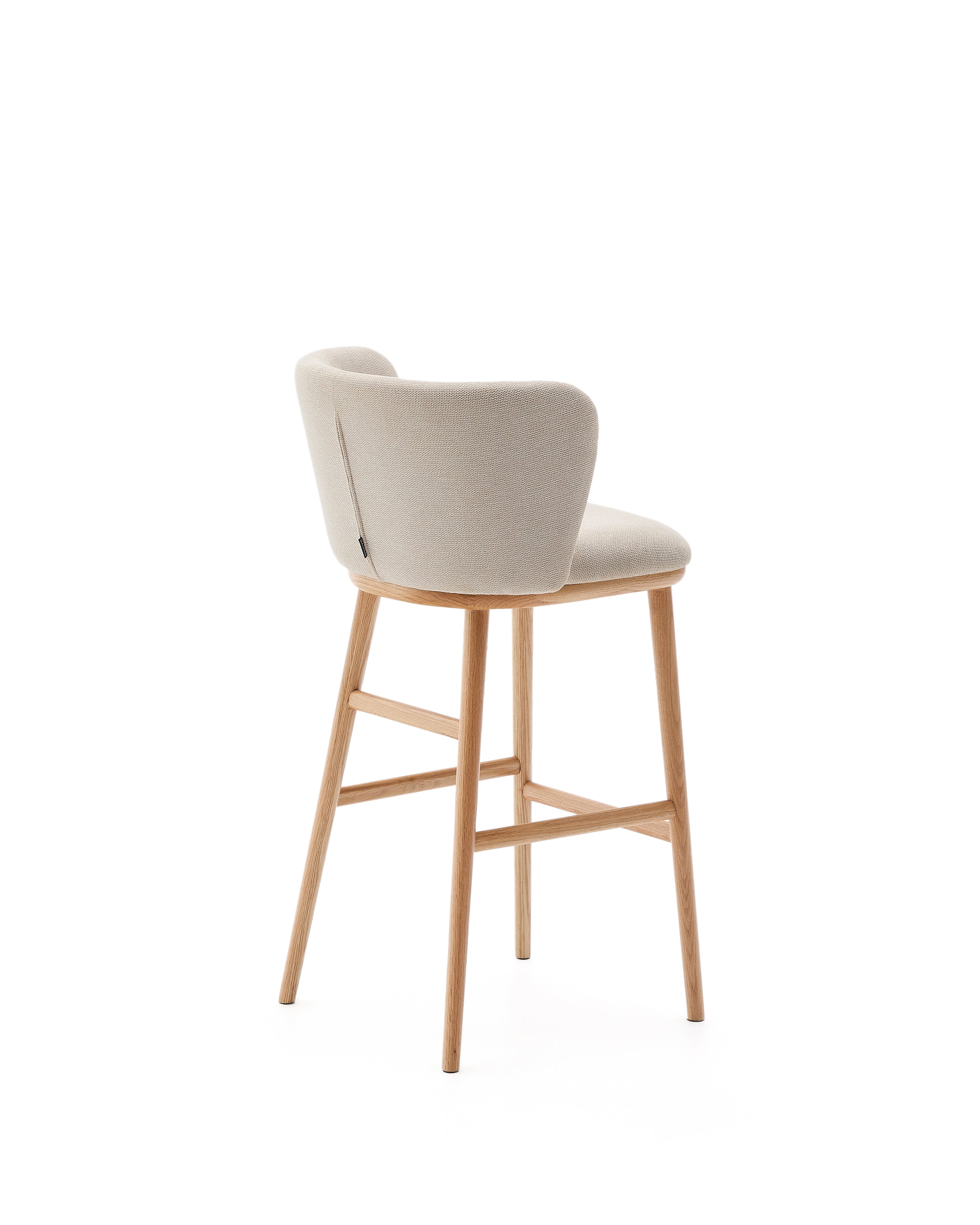Ciselia stool beige chenille and solid ash wood natural tone finish FSC Mix Credit 75 cm - Product Image