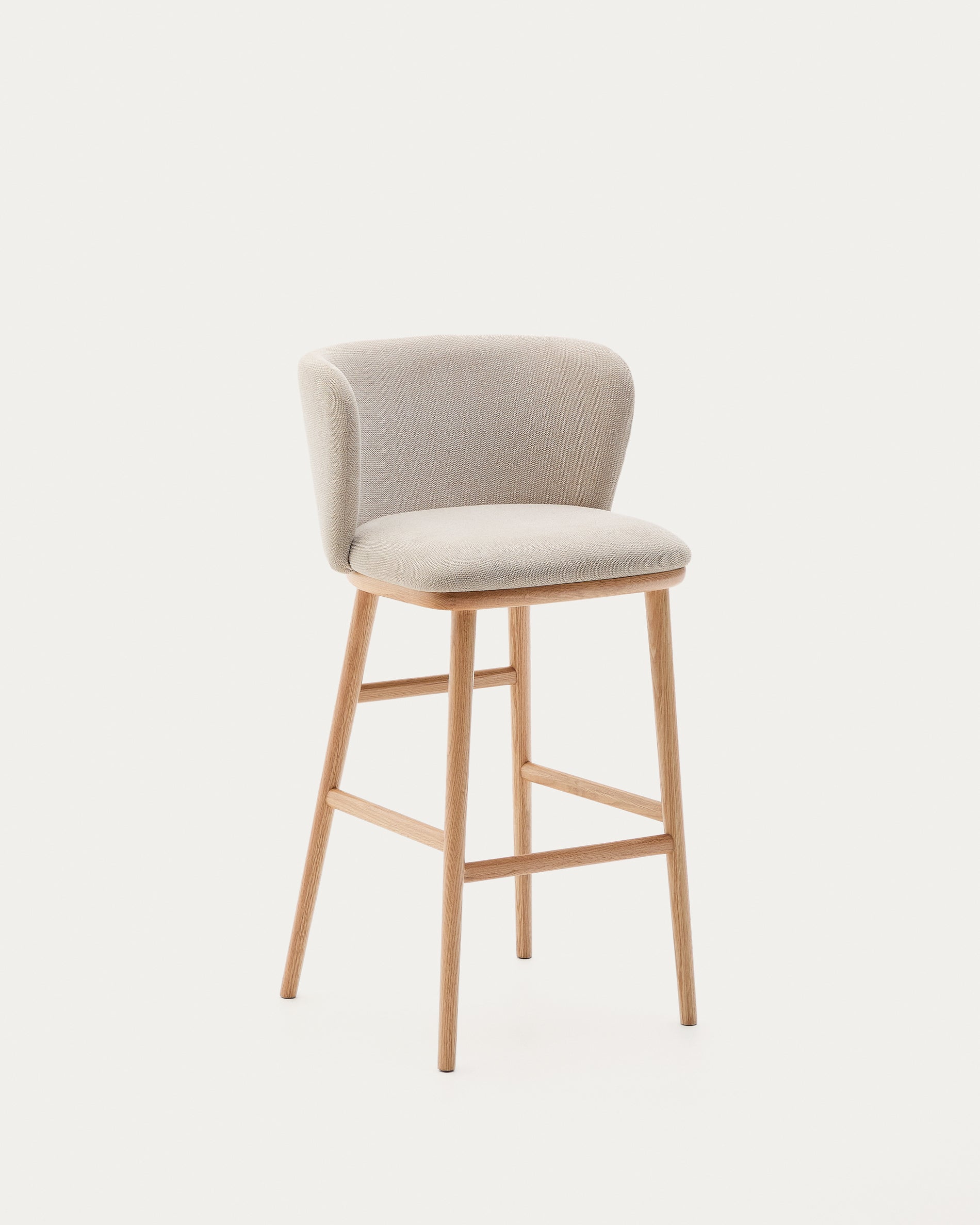 Ciselia stool beige chenille and solid ash wood natural tone finish FSC Mix Credit 75 cm - Product View