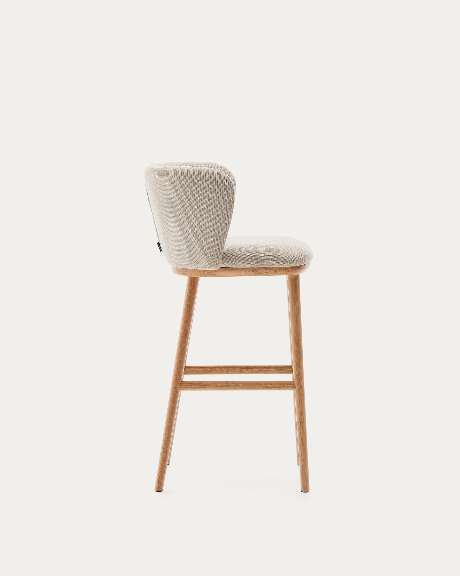 Ciselia stool beige chenille and solid ash wood natural tone finish FSC Mix Credit 75 cm - Product View