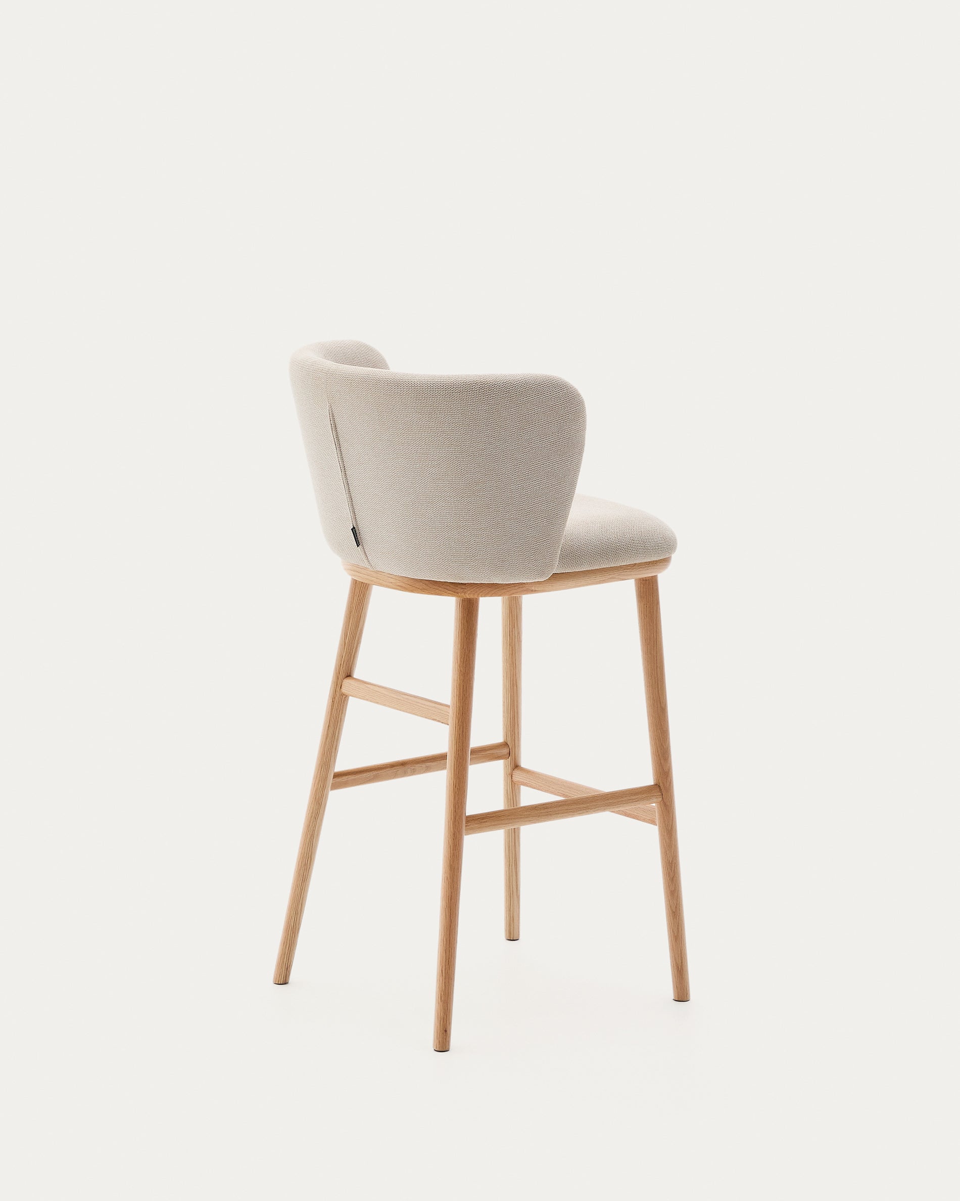 Ciselia stool beige chenille and solid ash wood natural tone finish FSC Mix Credit 75 cm - Product View