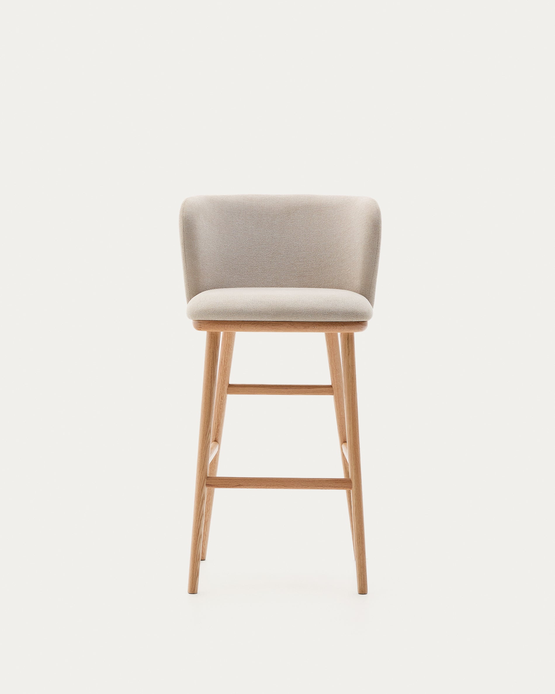 Ciselia stool beige chenille and solid ash wood natural tone finish FSC Mix Credit 75 cm - Product View